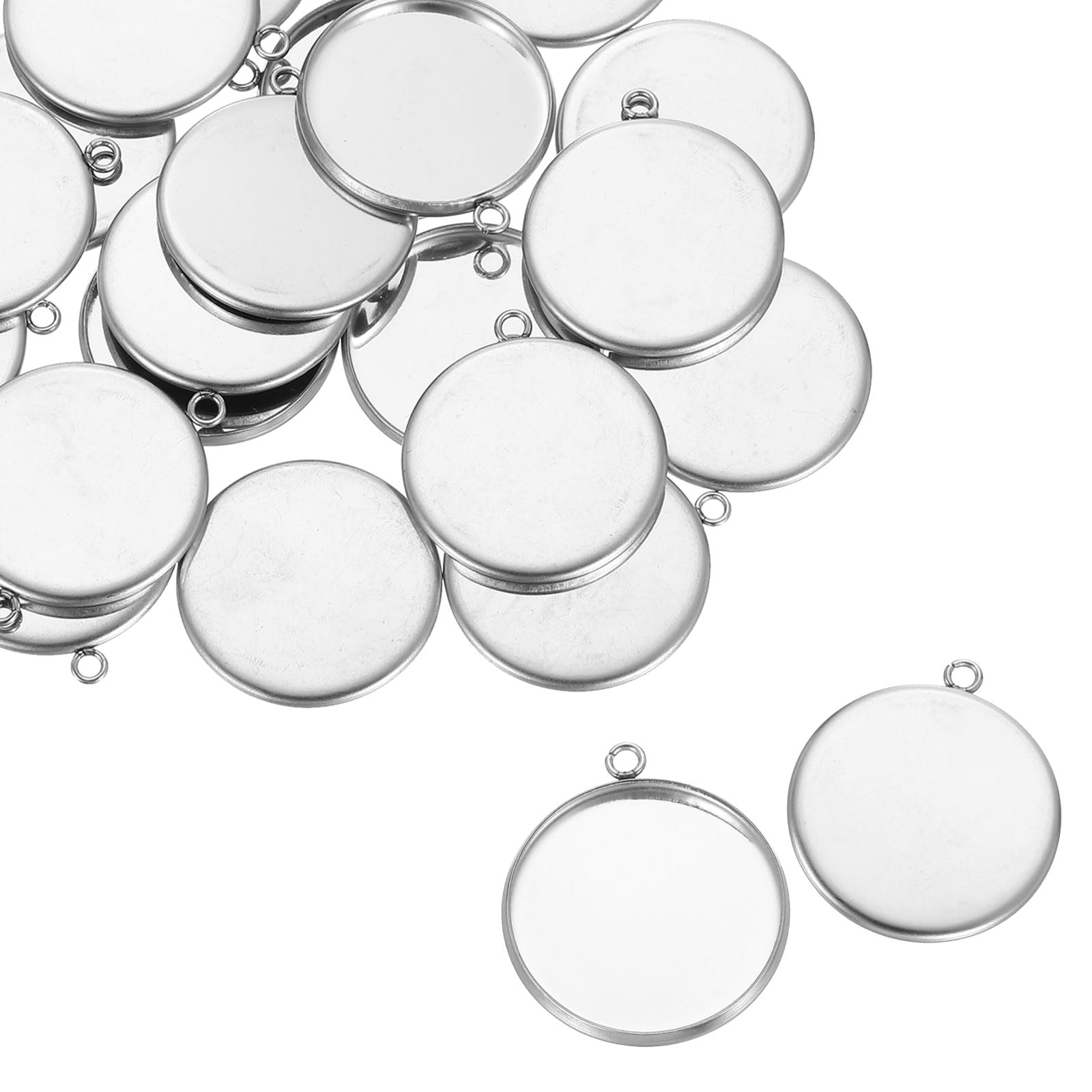 sourcing map Round Pendant Blank Tray, 30Pcs 20mm - Stainless Steel Cabochons Setting Blank Base for DIY Crafting and Keychains Making (Silver)