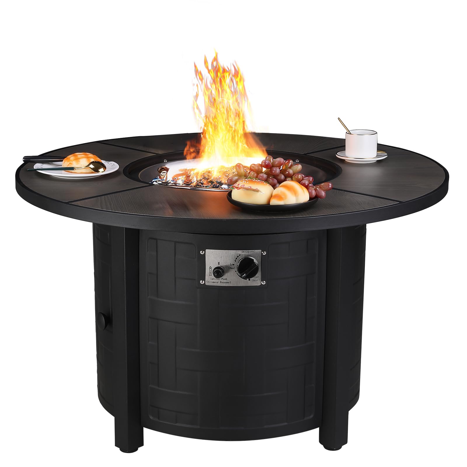 TLSUNNY 42in Propane Fire Pit Table, 50,000 BTU Auto-Ignition Outdoor Patio Fire Pit with Waterproof Cover, Blue Fire Glass & Convertible Lid – CSA