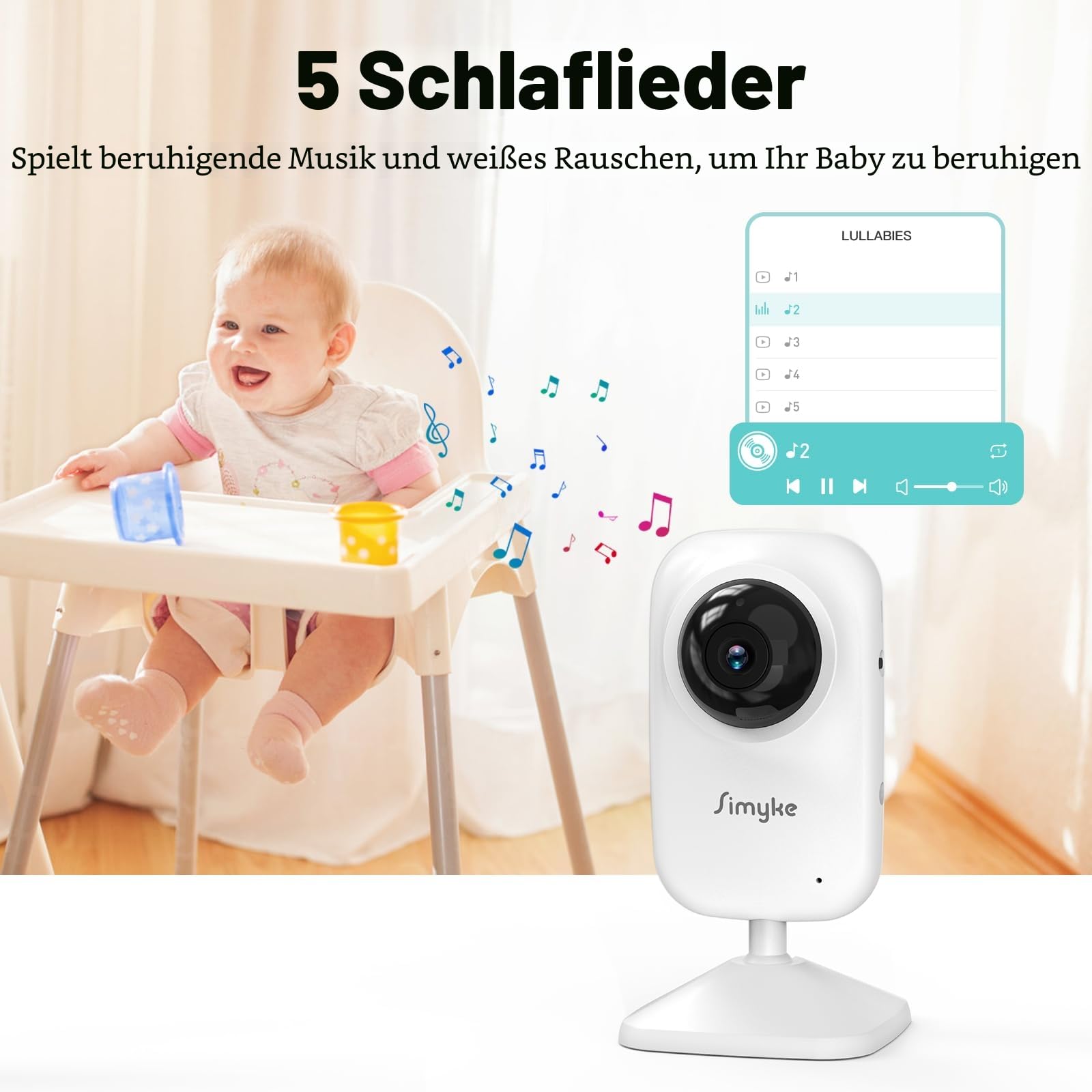 Simyke Babyphone mit Kamera, App und 2.8 Zoll Bildschirmsteuerung Baby Monitor, IR Nachtsicht & Temperatursensor, 2-Wege-Audio, VOX-Modus & Weinerkennung, Bis zu 1000ft