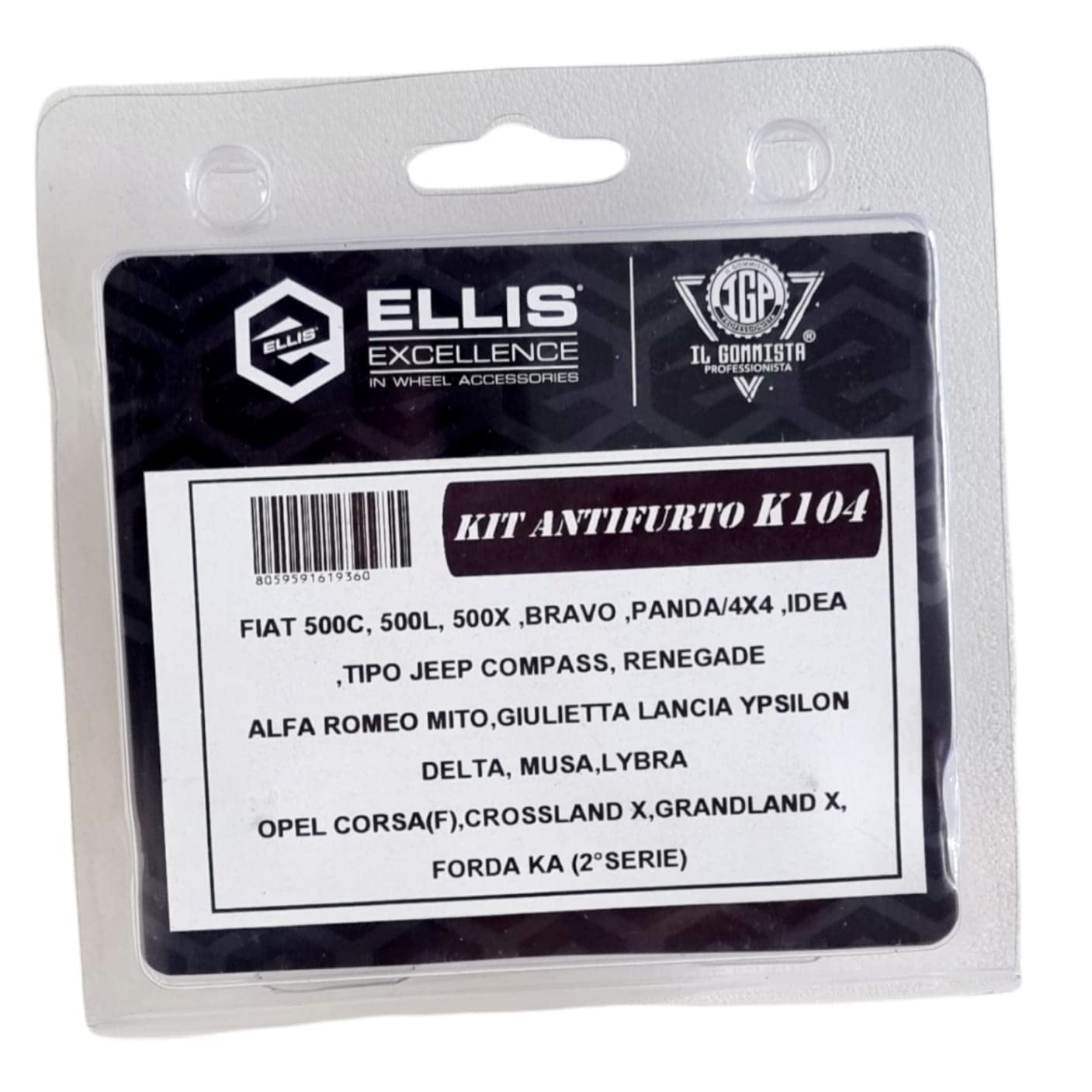 IGP IL GOMMISTA PROFESSIONISTA Kit 4 BULLONI ANTIFURTO Ruote M12 x 1.25 X 24 Chiave 17 & 19 X Cerchi in Lega compatibili con Alfa Mito Giulietta Lancia YPSILON Delta MUSA Opel Corsa Crossland