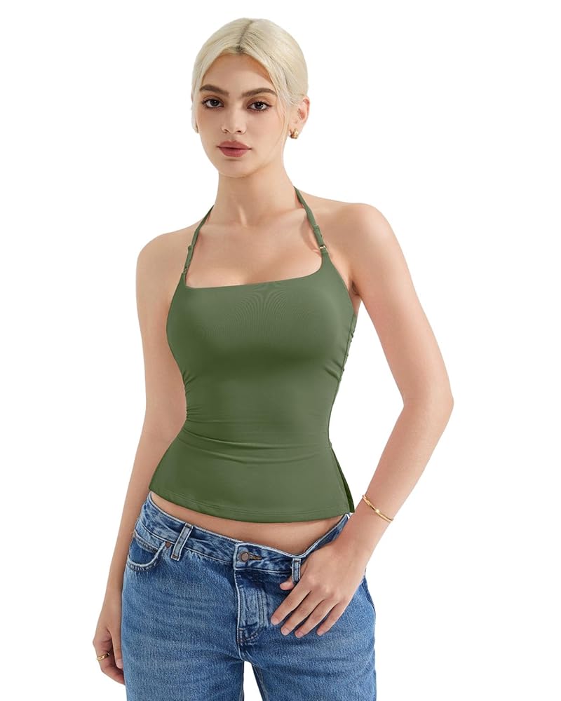 SUUKSESS Women Halter Double Lined Fitted Tank Tops Backless