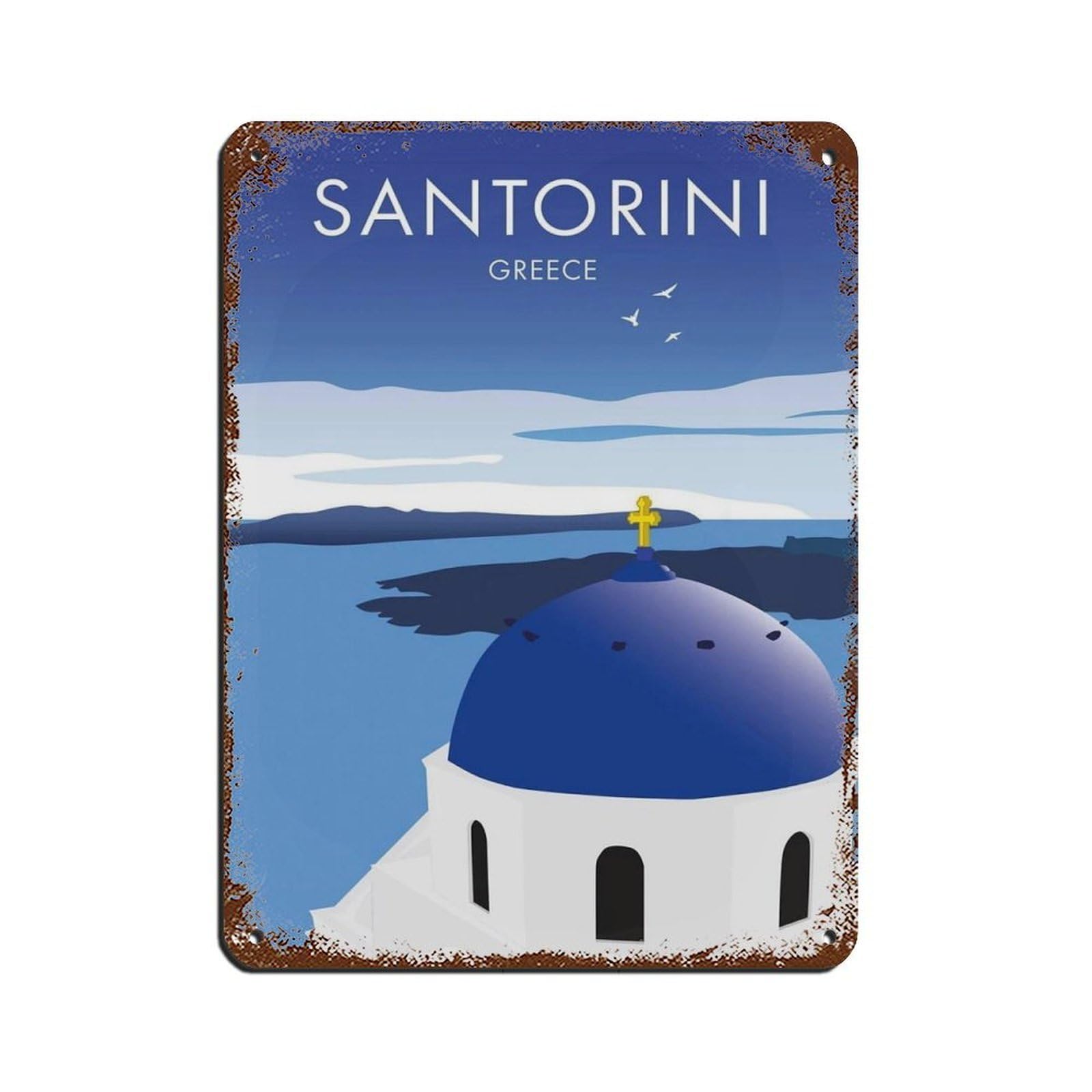Santorini Travel Poster, Greece Poster Tin Sign Vintage Metal Pub Club Cafe Bar Home Wall Art Decoration Poster Retro 12x16inch(30x40cm)
