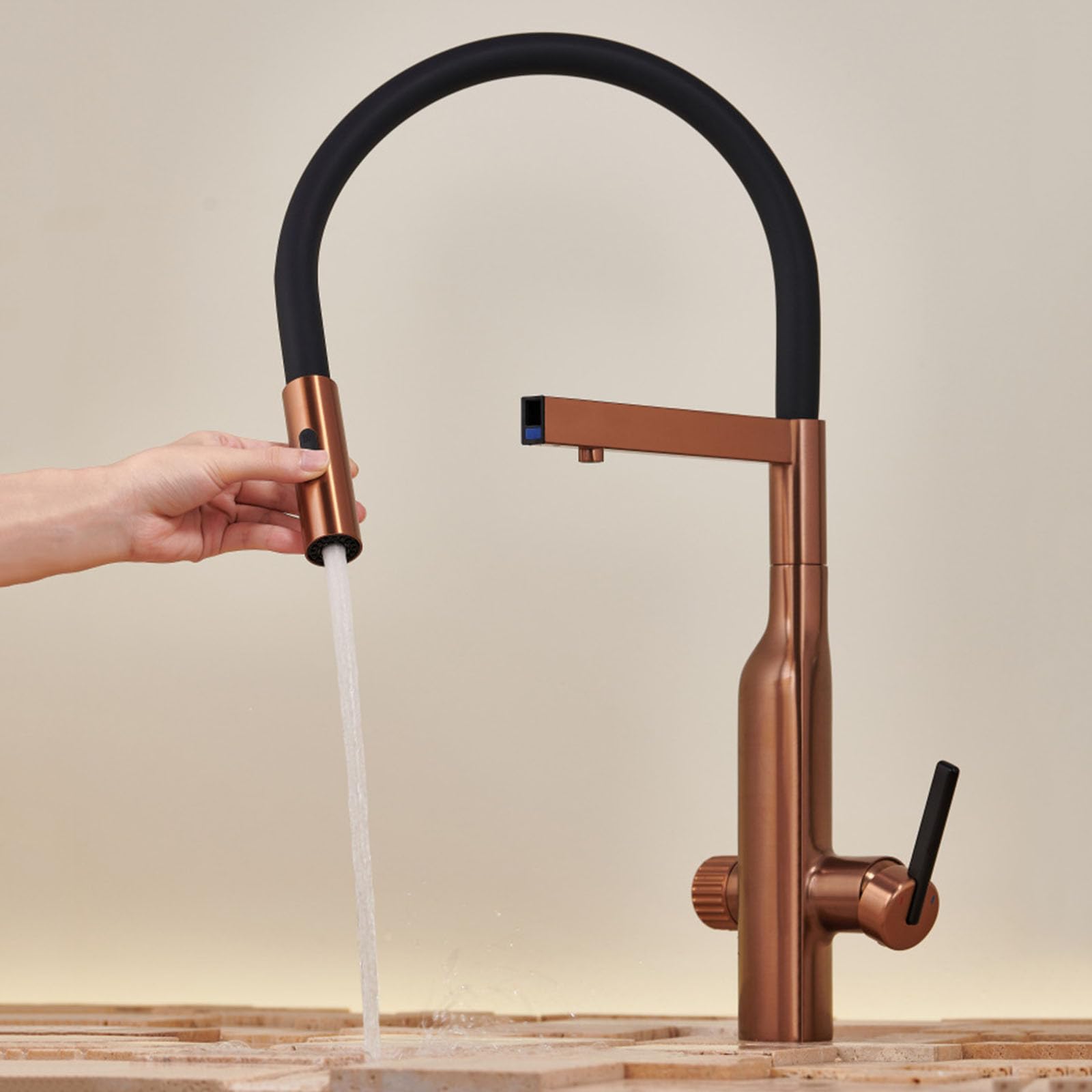 Grifos Cocina Fregadero Flexible Rotación de 360° Grifo 3 Vias Osmosis Extensible,oro Rosa Cepillado