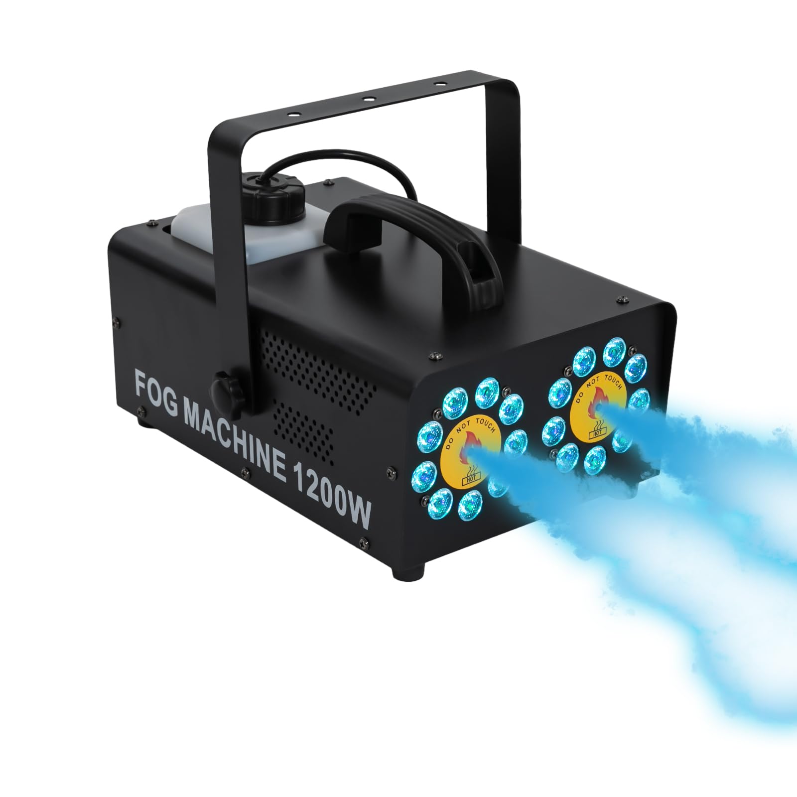 Macchina per fumo, 1200 W, doppio ugello a iniezione diretta, fumatori con 18 LED RGB, effetto palcoscenico, attrezzatura con telecomando, grande volume di spruzzo per matrimoni, effetto palcoscenico