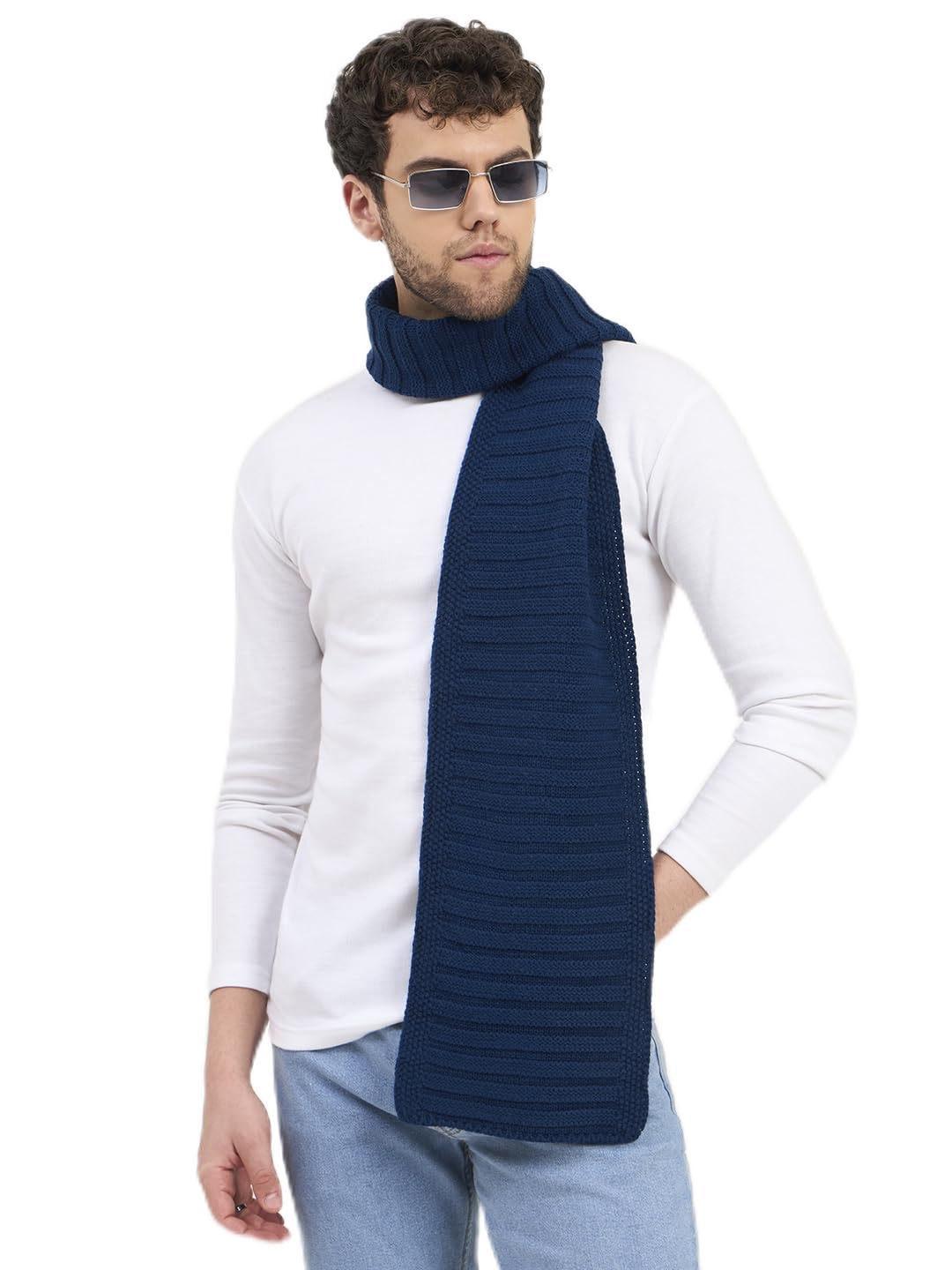 Men's Blue Ribbed Knit Winter Scarf-image-41