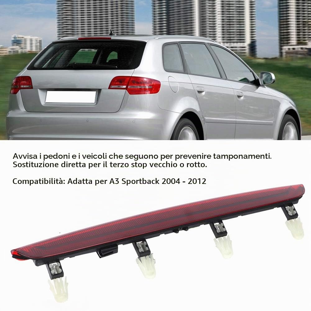 Akozon 3a Luce Freno, 8P4945097C Luce Rossa Lampada di Arresto a Montaggio Alto Terza Luce Freno Posteriore Per Sportback 2004-2012