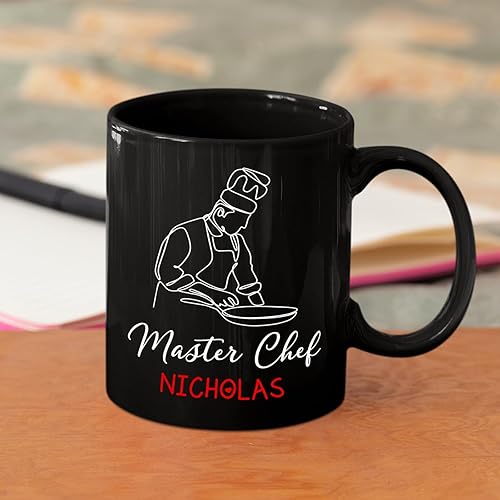 Miniatura 10 de Taza de café negra personalizada con nombre A Truly Great Chef Is Hard To Find con nombre, taza de café personalizada para gran chef de 11 onzas y