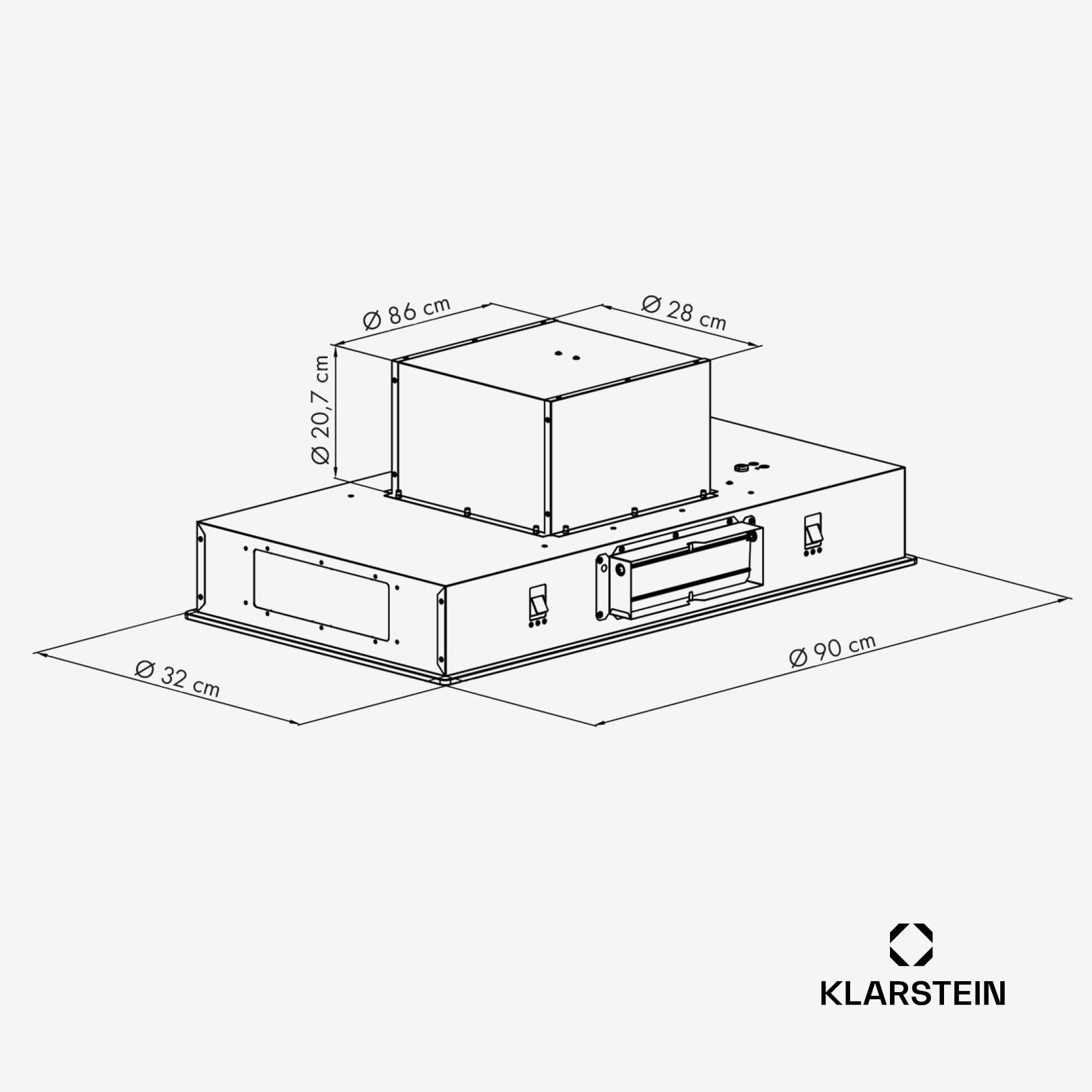 Klarstein - Cappa aspirante con filtro d’alluminio lavabile in lavastoviglie, silenziosa a scarico, 410 m³/ora di flusso d’aria, efficienti cappe a parete con LED & controlli touch