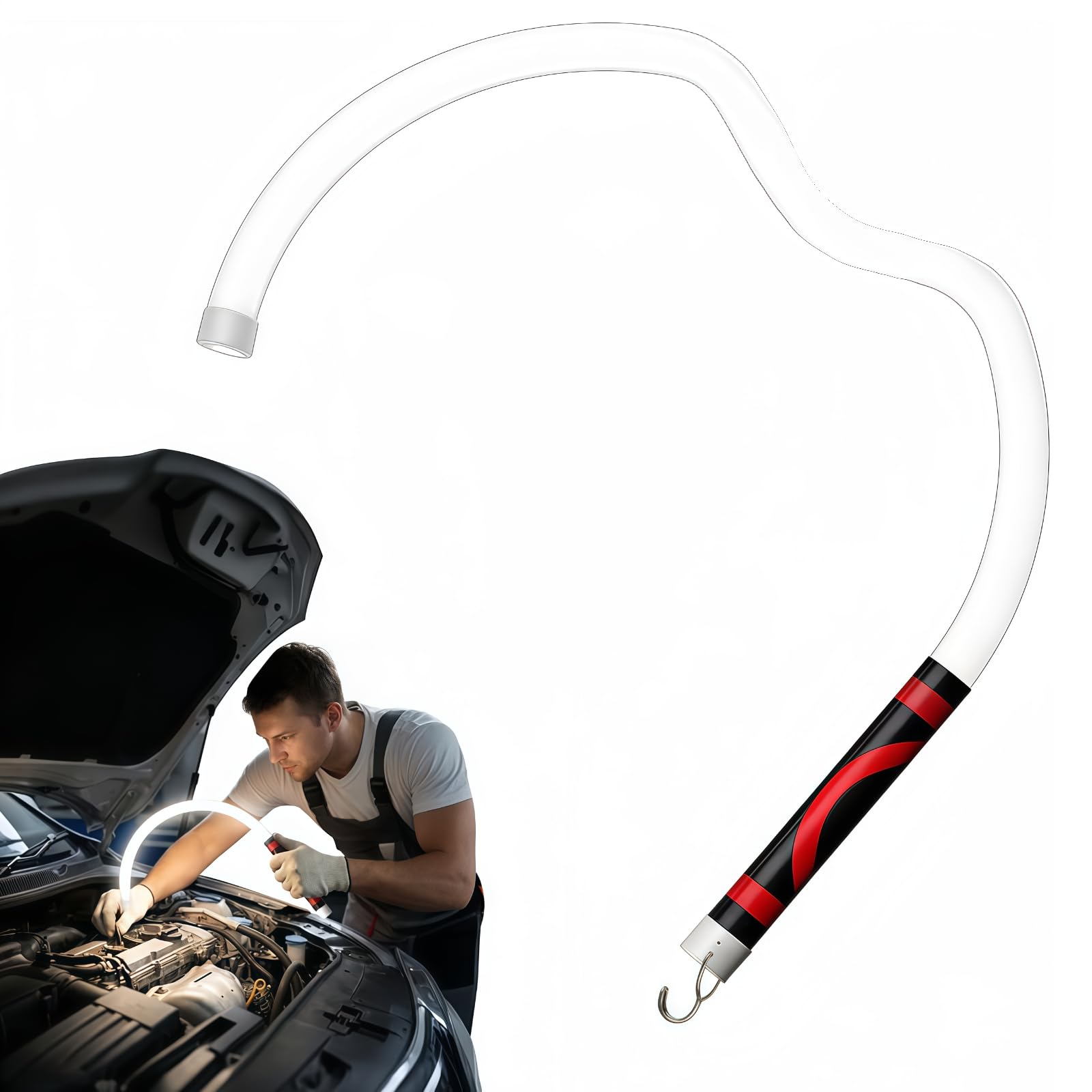 Lampe torche LED flexible de 76,2 cm - Lampe de travail pliable - Rechargeable - Haute luminosité - 3 modes d'éclairage - Outil d'éclairage automobile pour mécanicien, réparation de voiture