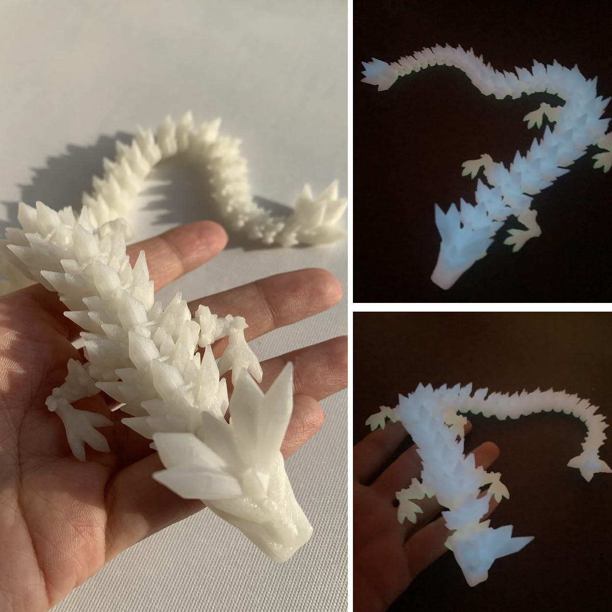 CATOR – 2 Dragons Lumineux Imprimés En 3D – 22 Cm, Phosphorescent, Figurine Mobile, Décoration Bureau, Cadeau Enfants Adultes