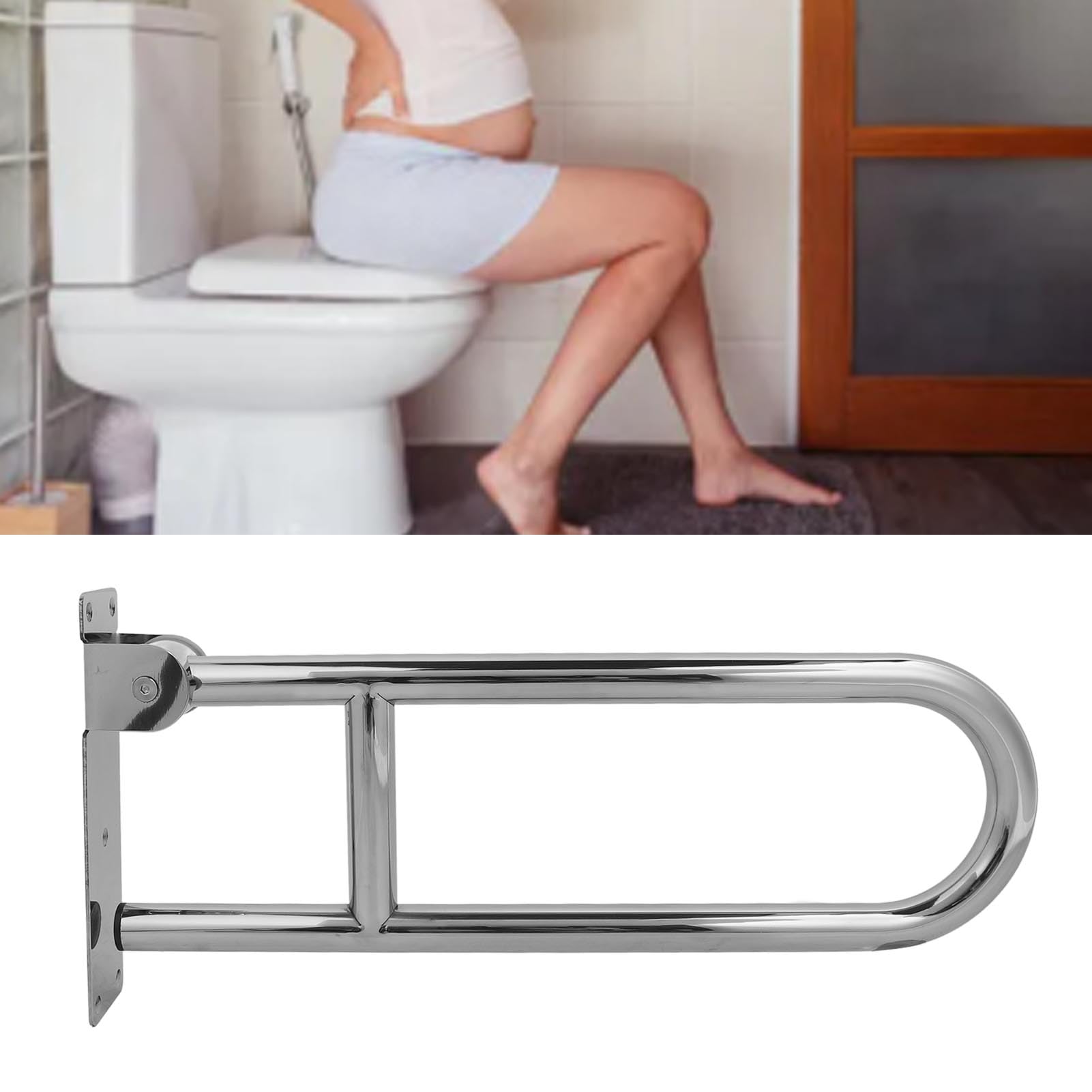 Barras de Apoyo para Inodoro de Acero Inoxidable, Barra de Seguridad Abatible para Discapacitados para Personas Mayores, Ayuda para Ducha de Baño con Agarre Texturizado,