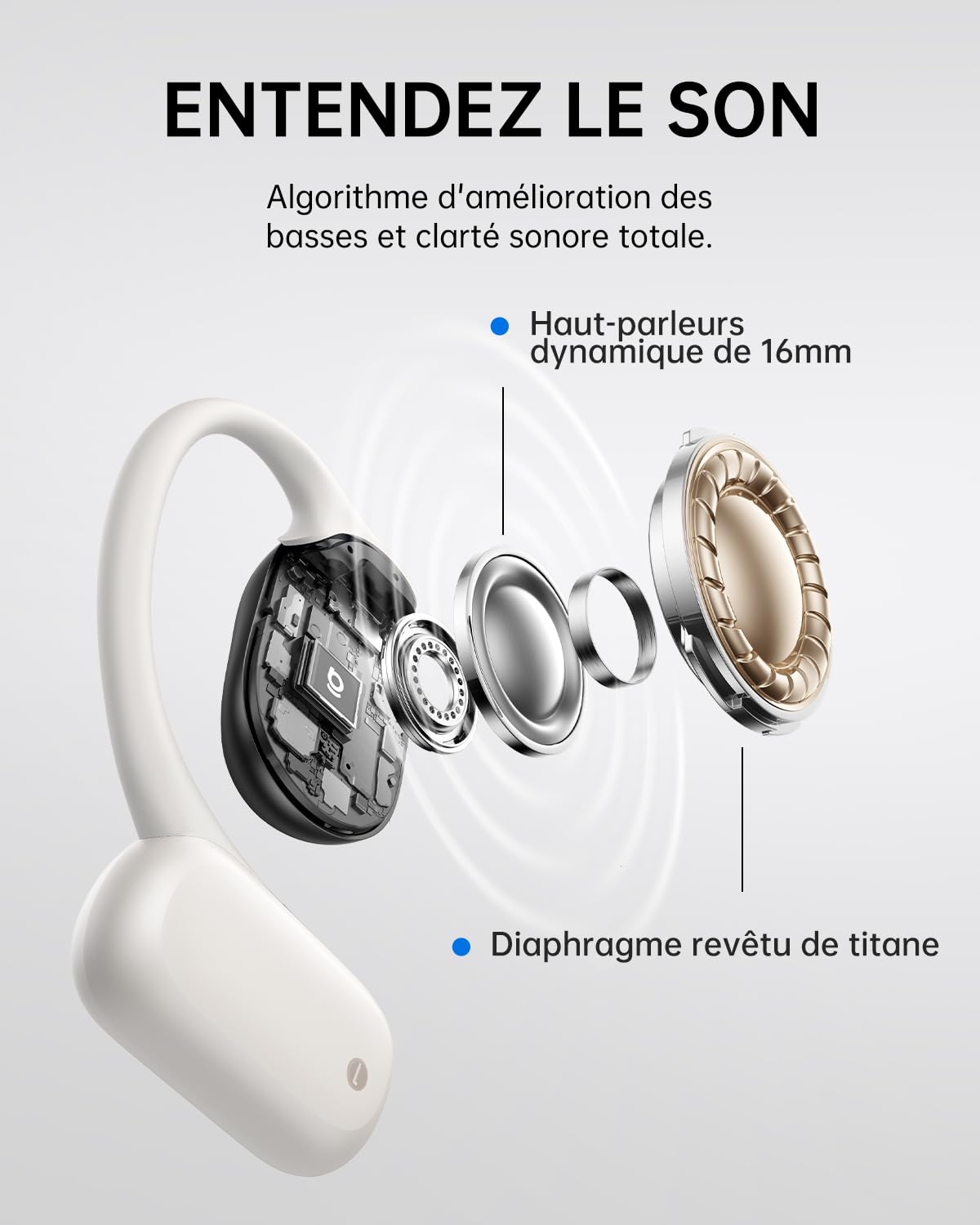 Baseus Bowie MF1 Casque Bluetooth Ouvert Acoustique Dirigé Basses Puissantes Ultra Léger IPX4 Étanche Microphones ENC Écouteurs sans Fil Bluetooth 5.4 pour Course à Pied Entraînement Fitness