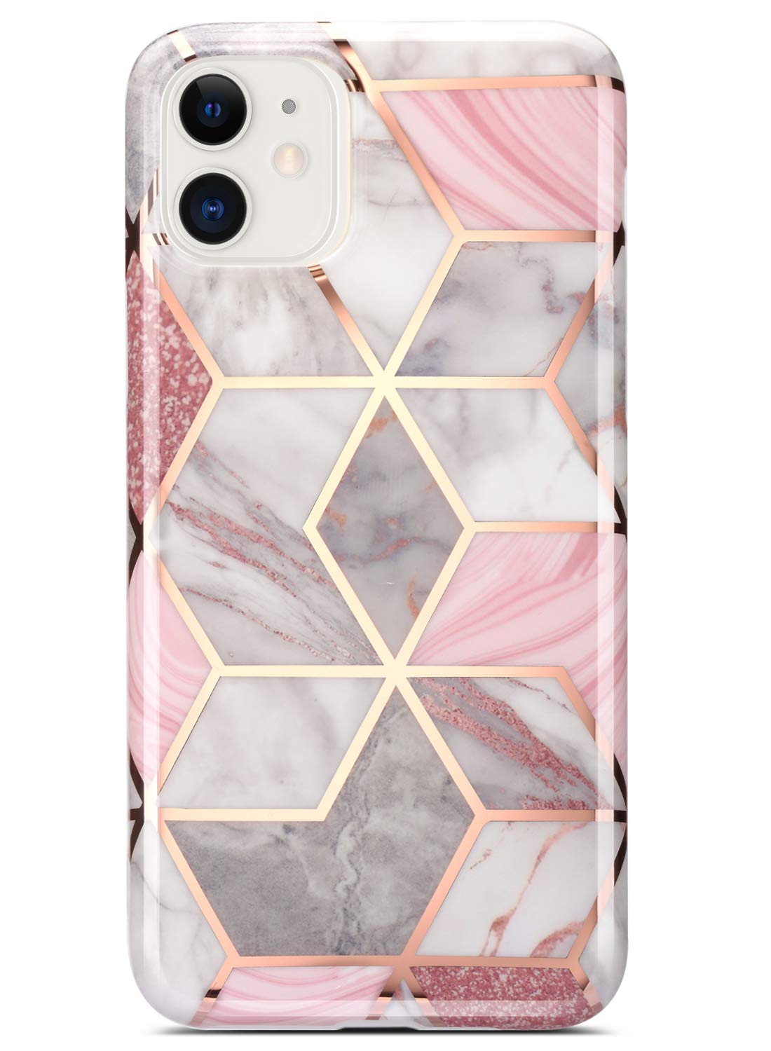 Coolwee for iPhone 12 Case Pink Marble Slim Fit Bling Glitter Sparkle Foil Stripe Thin Cute Design Glossy Finish Soft TPU Bumper Girls Women Protective Cover for Apple iPhone 12 Pro 6.1 inch Rose Gold