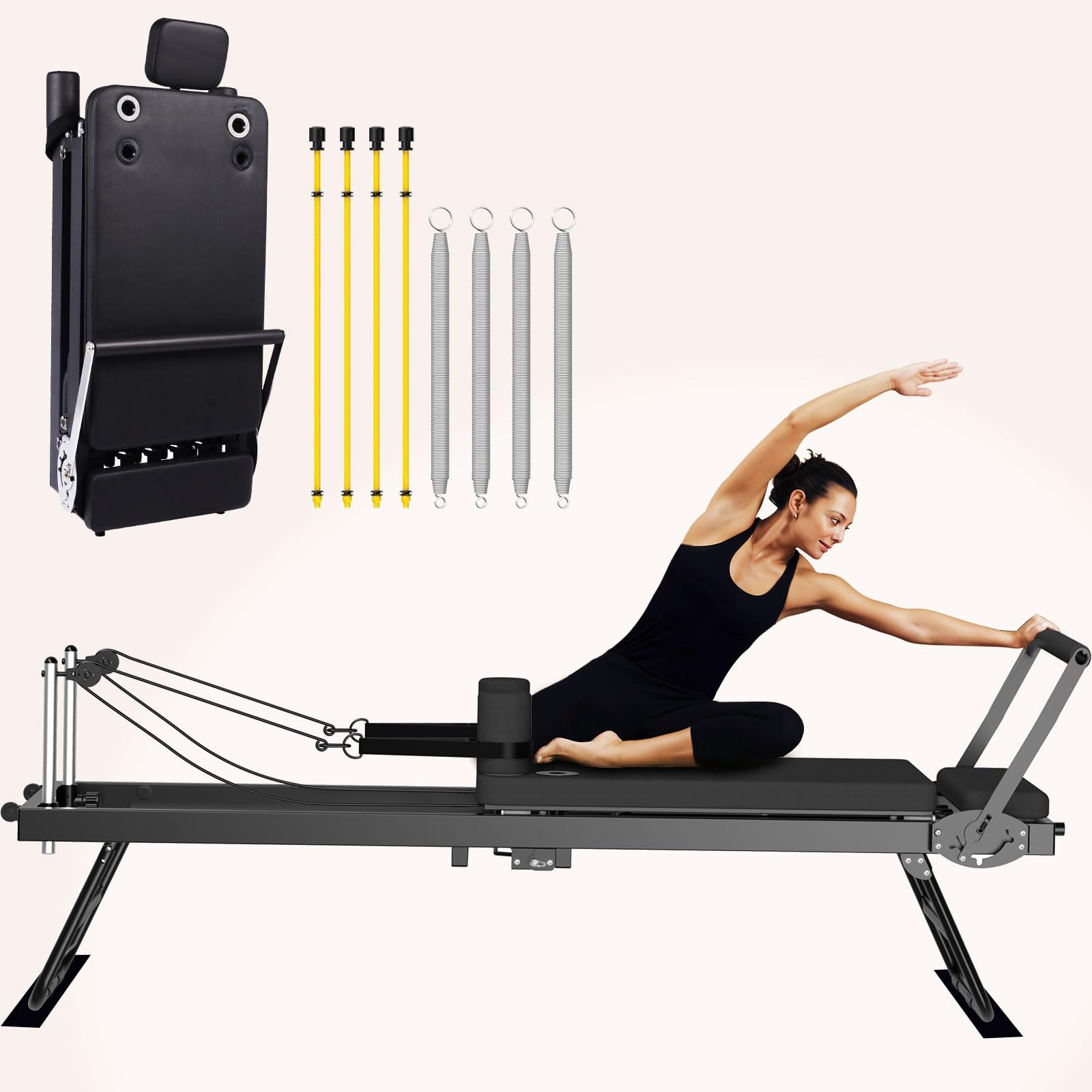 Pilates Reformer Machine,Foldable Pilates Equipment for Gym and Home Workout Black