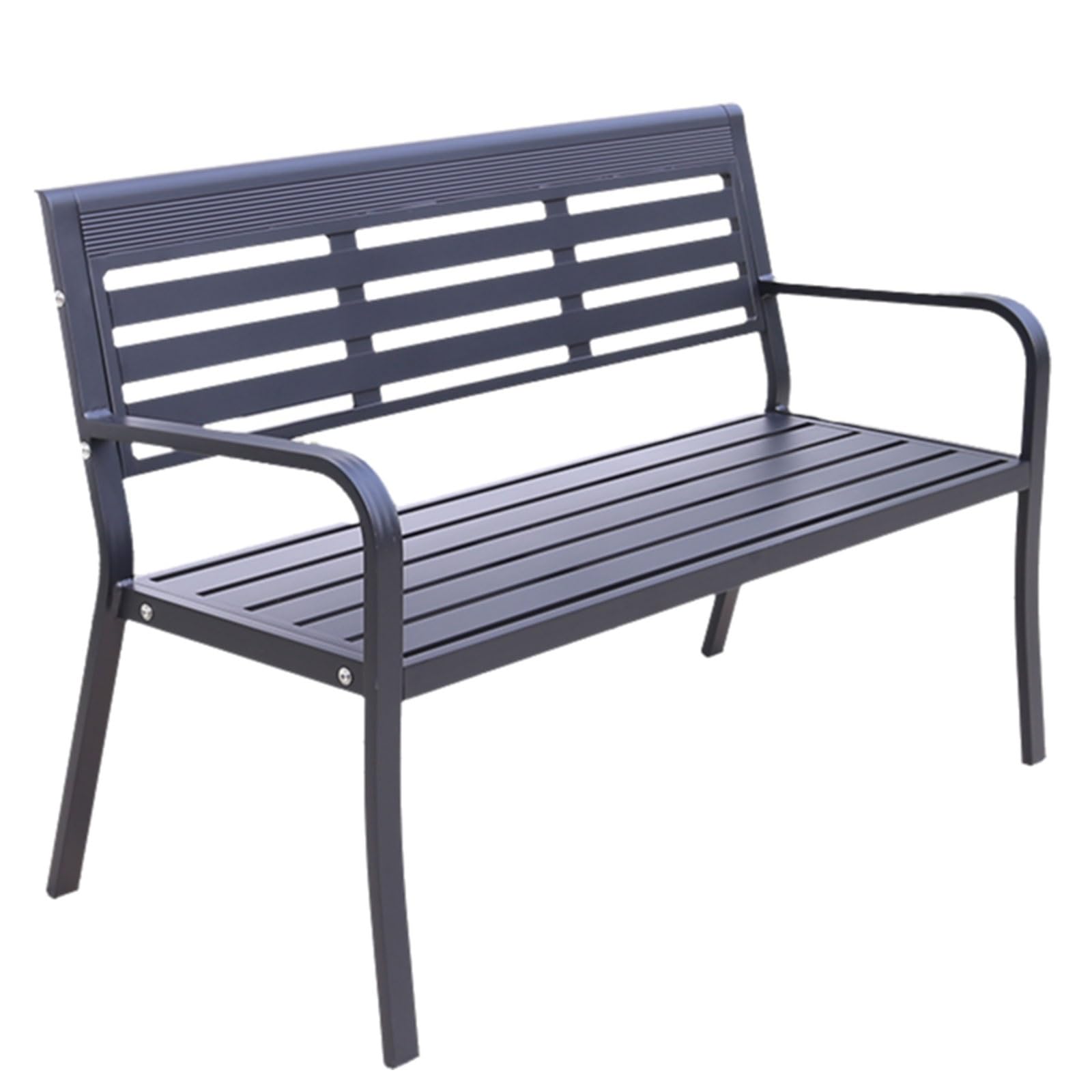 AoForce Small Outdoor Benches Weatherproof Aluminum Park Chair with Backrest and Armrests Maximum Load Capacity 250kg (551lbs) Slatted Seat for Park, Entryway, Path(Black)