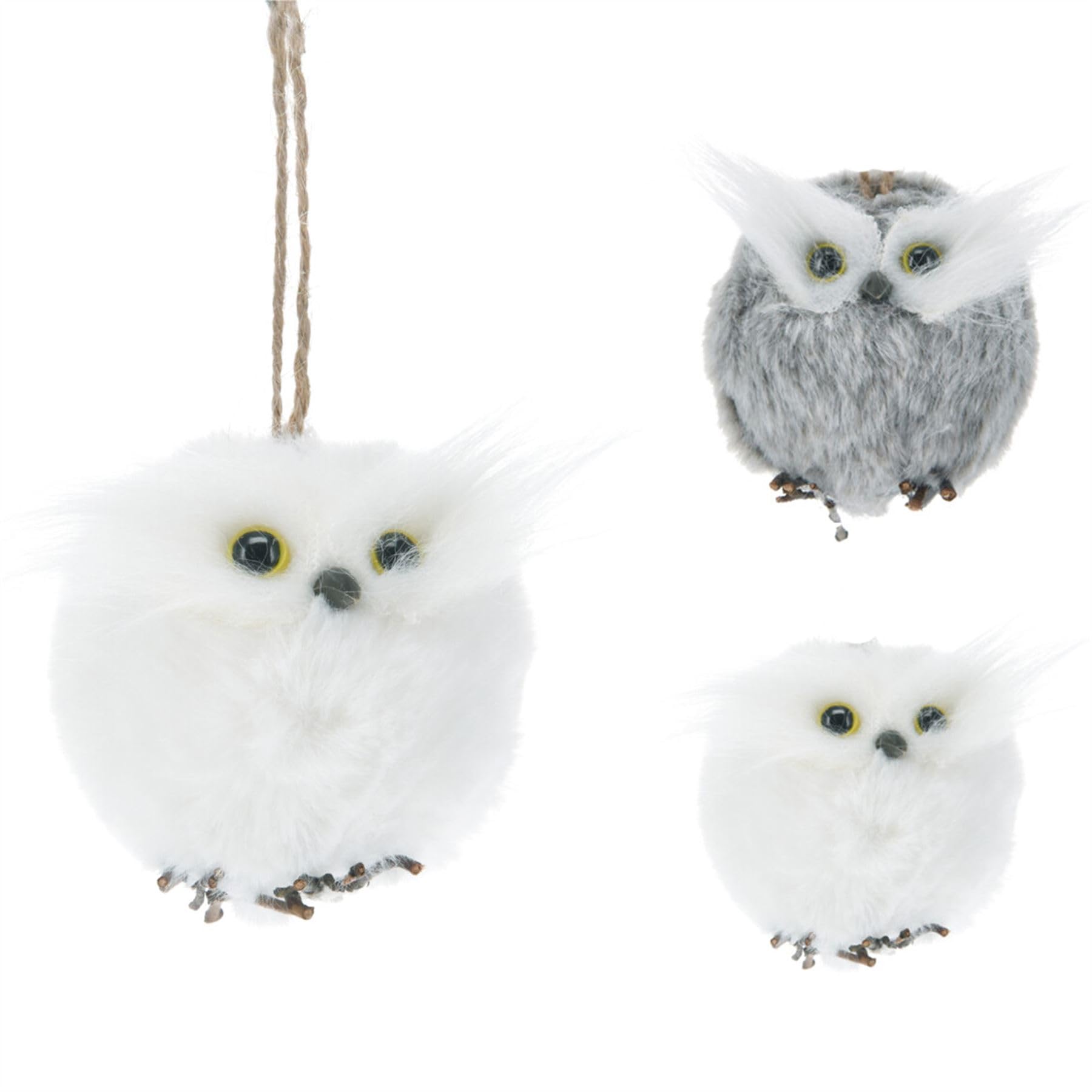 Carousel Home Colour Varies Fluffy Owl Christmas Tree Bauble | Woodland Bird Ornament With Feathered Texture | Hanging Decoration For Nature-Themed Festive Trees - 6Cm ~