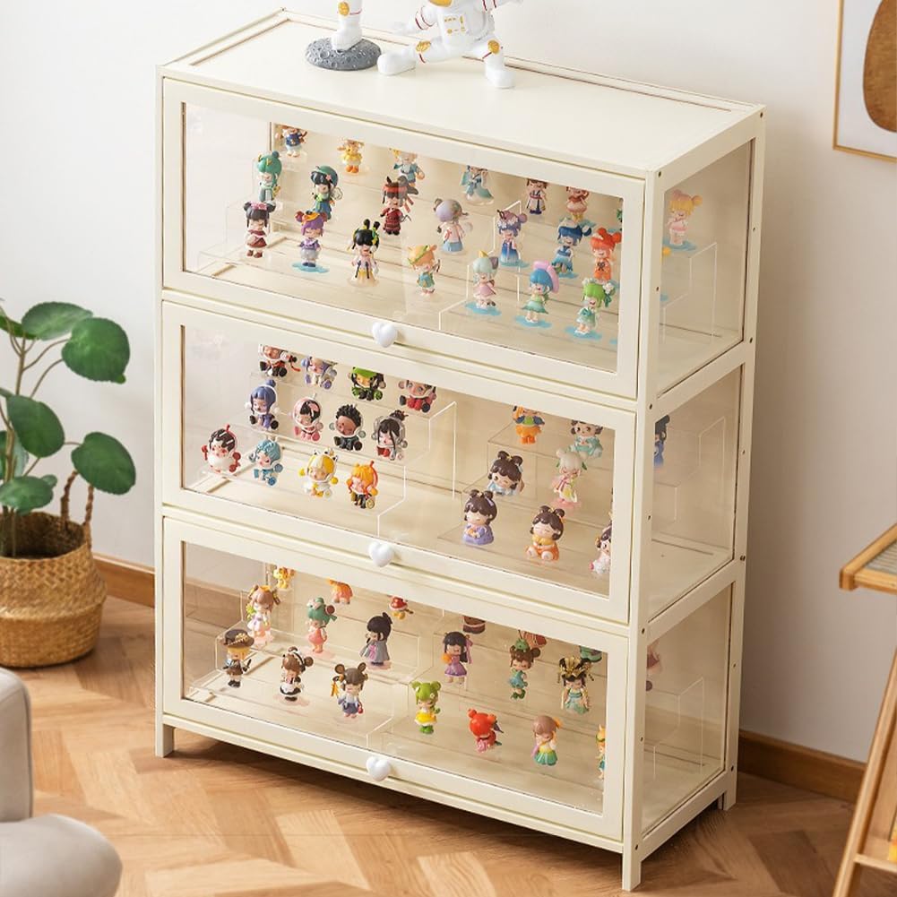 PFLife フィギュアケース 竹製 透明パネル キャビネット ディスプレイケース 棚 コレクションラック フィギュア グッズ 大容