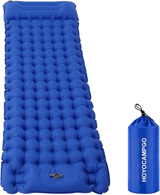 HOYOCAMPGO Camping Mat Inflatable Camping Mattress Ultralight Sleeping Pad with Built-in Pump, Foot Press Extra Thick Durable Sleeping Mat with Pillow For Backpacking, Traveling, Hiking