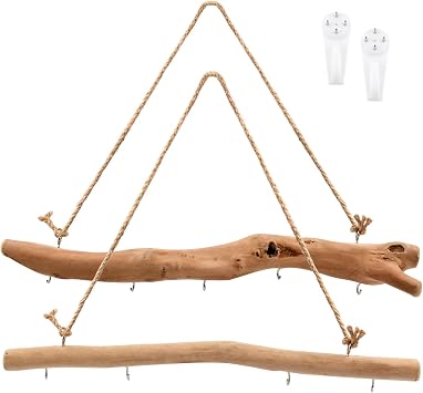 2Pcs 15 Inch Natural Driftwood Decorative Branches Farmhouse Home Wall Hanging Decor Hanging Jewelry Organizers with 5 Hooks Decorative Farmhouse Home Wall Decor