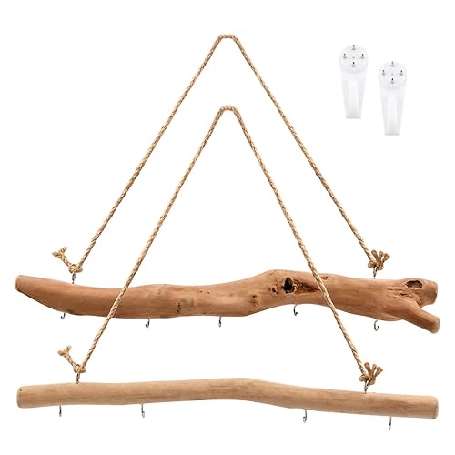 2Pcs 15.74 Inch Driftwood Decorative Branches with 5 Hooks, Rustic