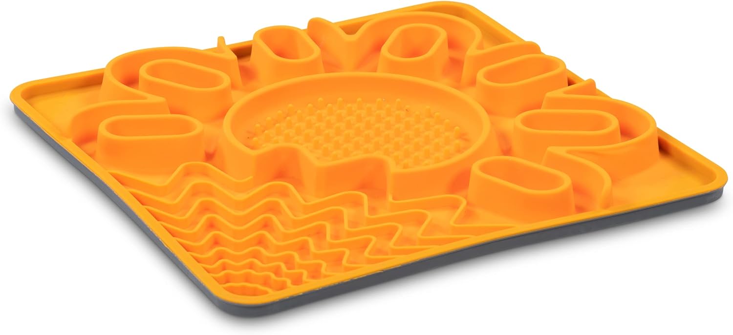 Messy Mutts and Cats Framed Silicone Multi-Surface Lick Mat | 9.5” x 9.5“ | Slow Feeder Mat for Boredom & Anxiety | Interactive Lick Pad for Dogs and Cats | Orange