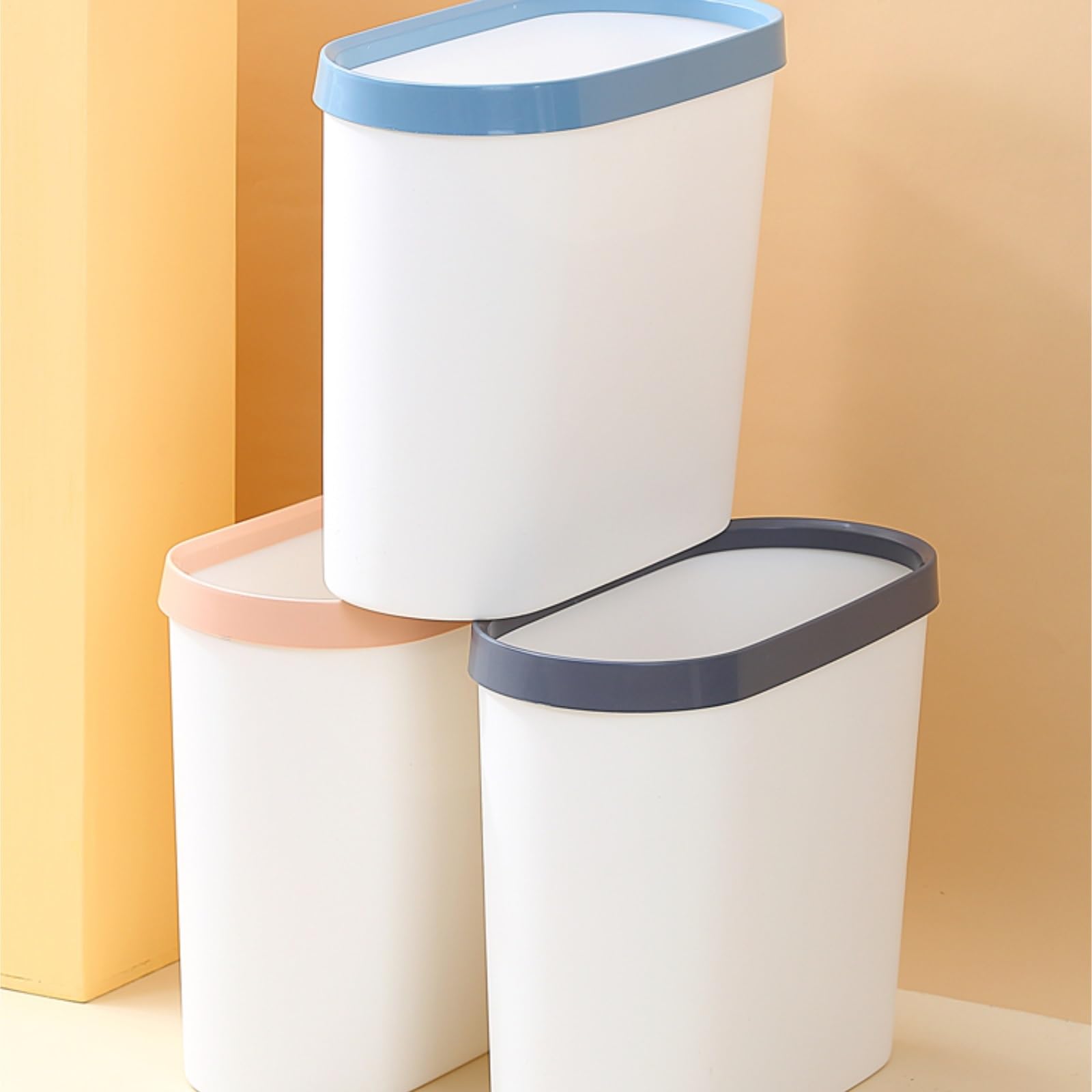 Cubo De La Basura Casa Papelera De Plástico For Espacios Estrechos, Baño Y Hogar Papelera Reciclaje(Black)