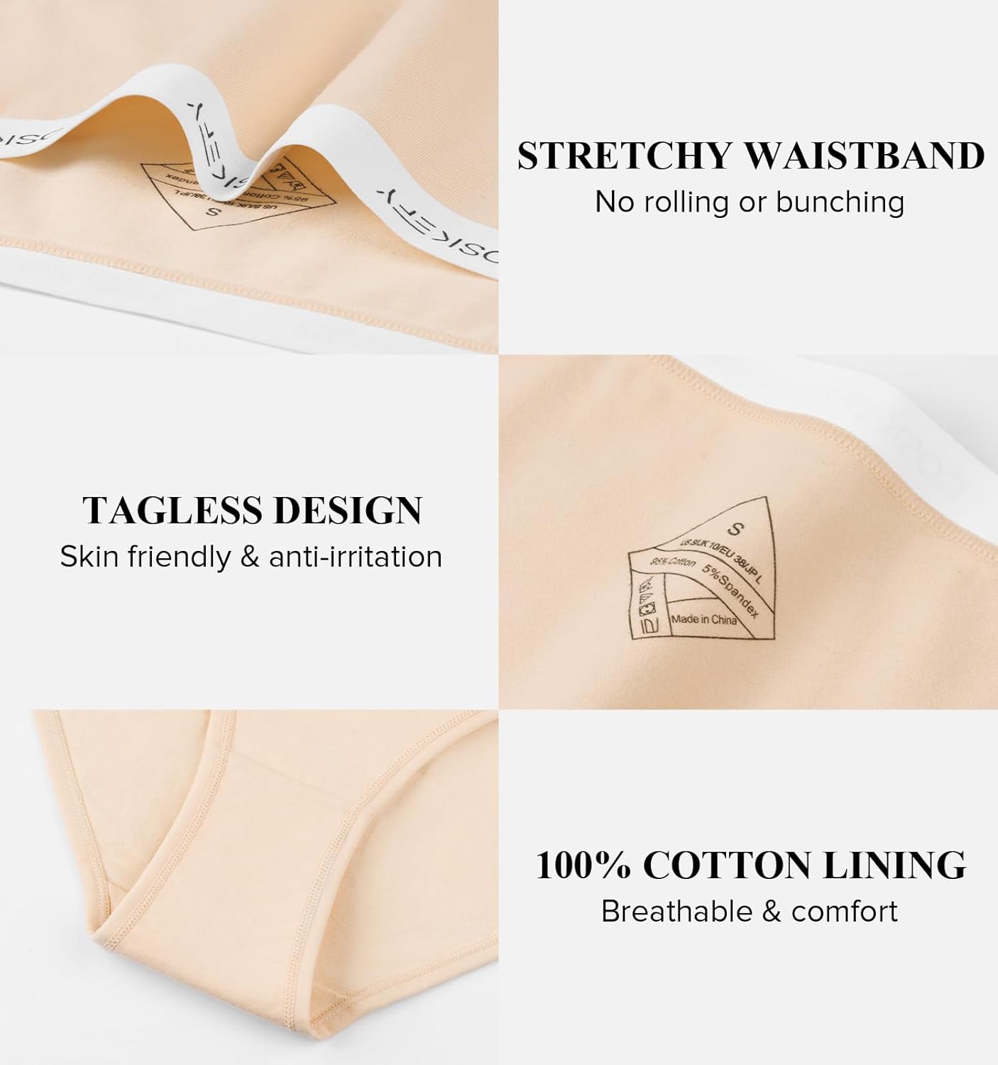 coskefy Women's Underwear Cotton Breathable Hipster Panties Soft Low Rise Bikini Ladies Workout Briefs 5 Pack - Image 6