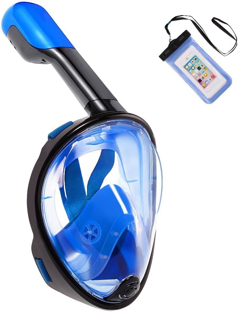 Pankoo Full Face Snorkel Mask, 180º Panoramic View Diving Scuba Mask Anti-Fog Anti-Leak Adjustable Head Straps Design Adults,Youth,Kids