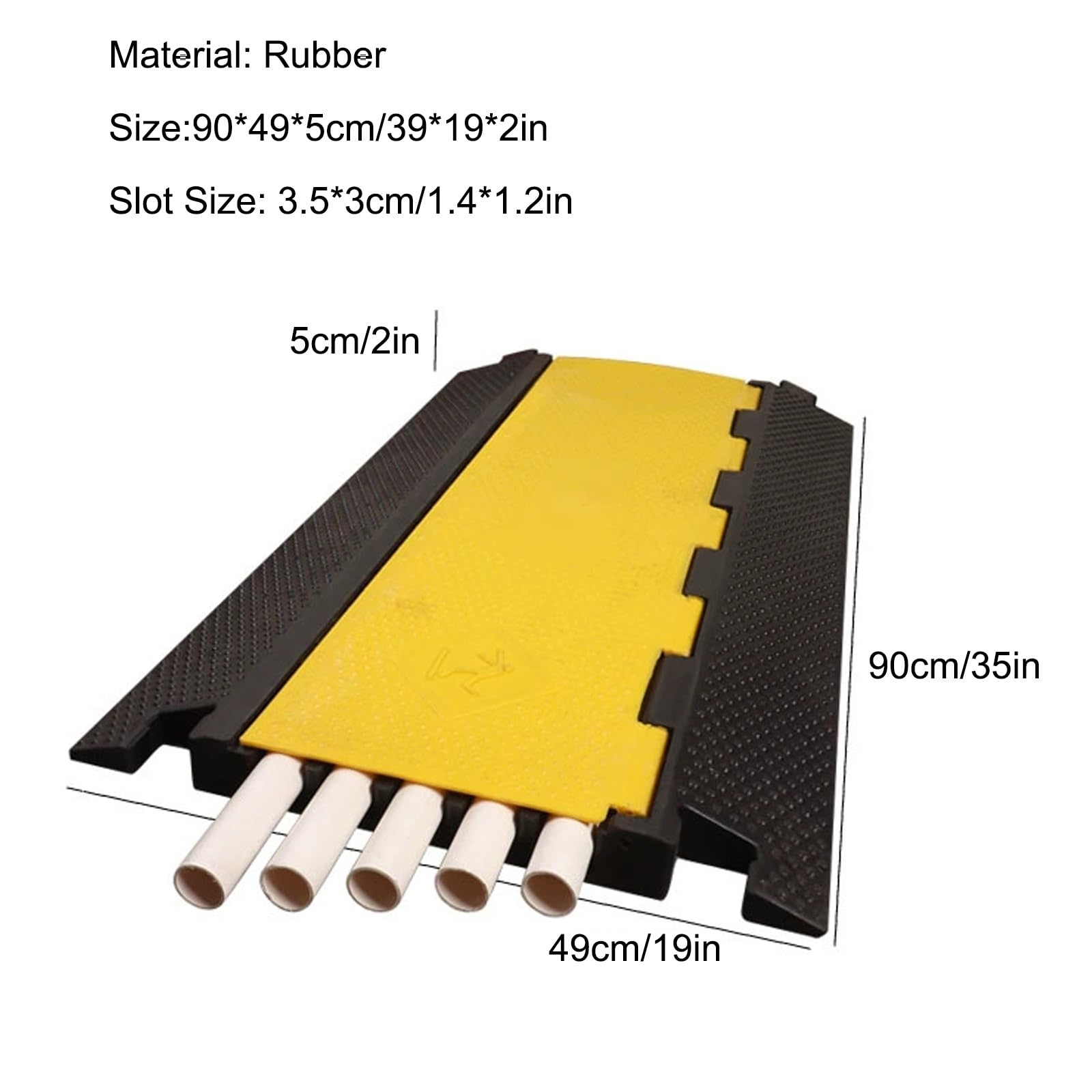 Canaleta Cables 5 Canales 10 Toneladas de Capacidad Pasacables Suelo, Protector de Cable Negro y Amarillo para Alambre/Manguera/tubería, Rampas para Coches 90 * 49 * 5 Cm