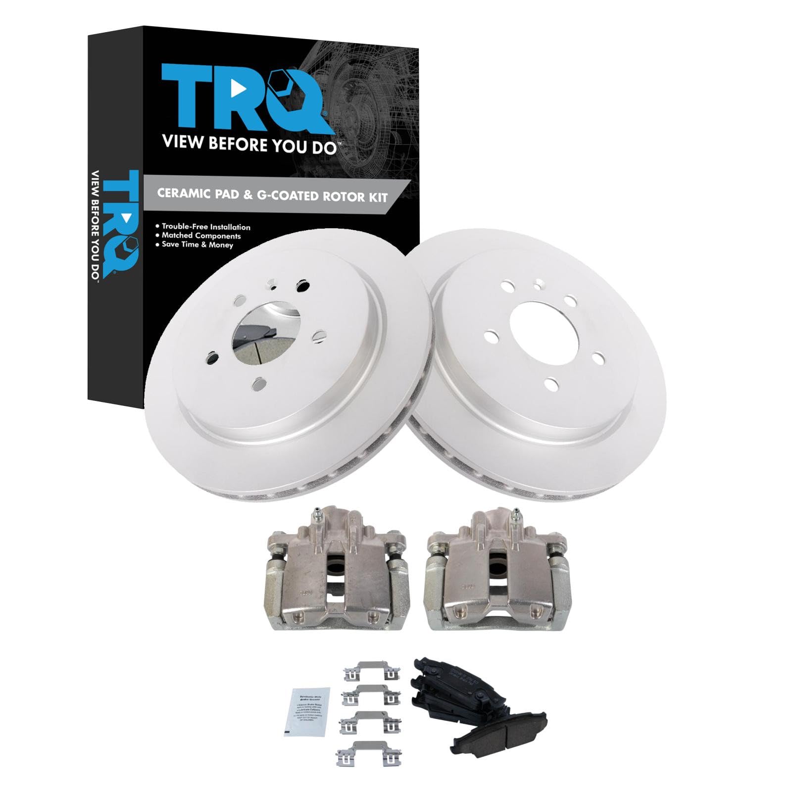 TRQ Rear Brake Pad and Rotor Set Ceramic Vented Coated Rotors Calipers