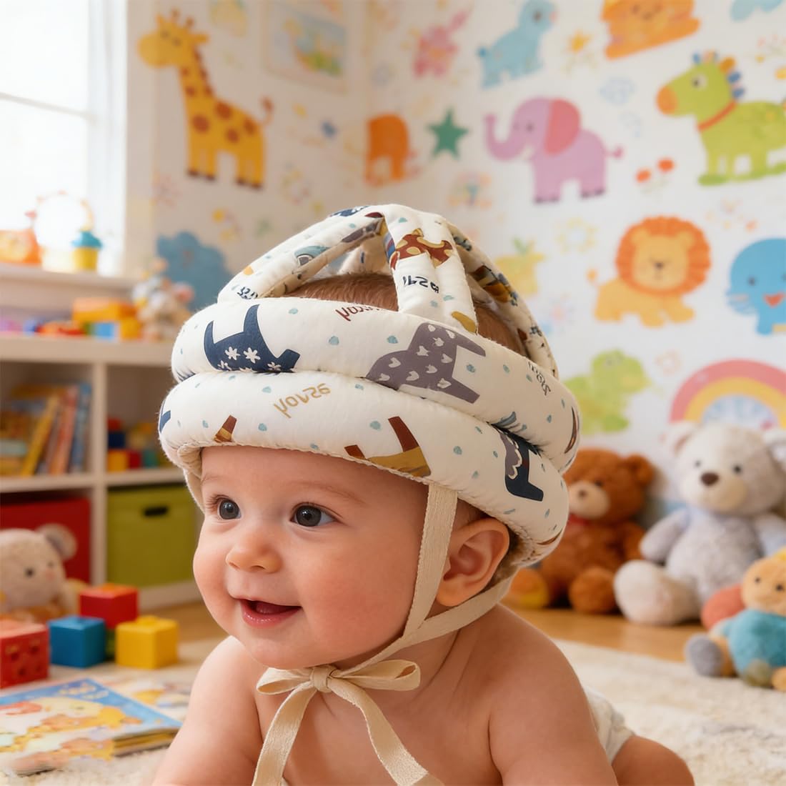 Caschetto Primi Passi per Bambini, Protezione Testa Anticaduta e Antigraffio 6-36 Mesi, Casco Traspirante per Gattonamento, Leggero e Morbido, con Grazioso Design a Cavallino