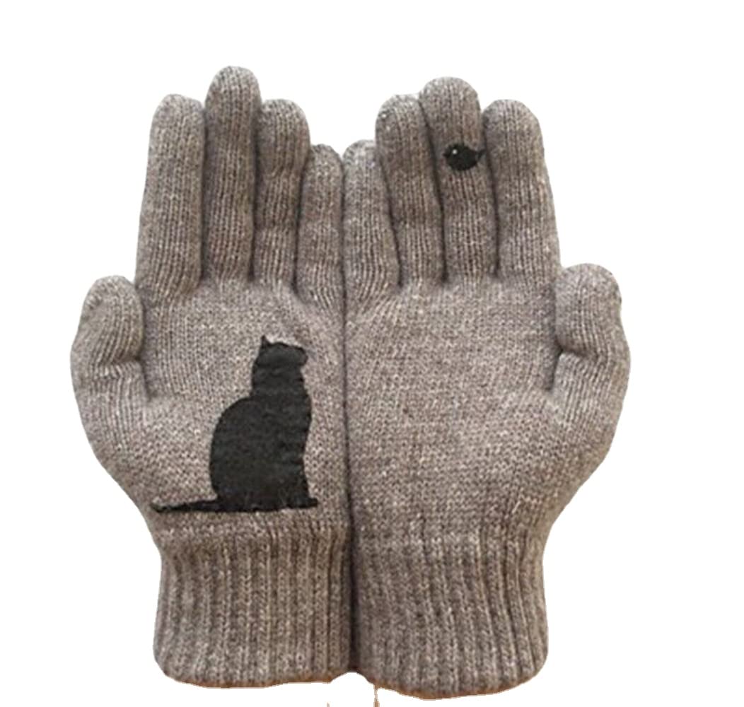 Muskela C At Fan Otton Gloves At Bird Print Gloves Ute Pink Simple Mitten (C)