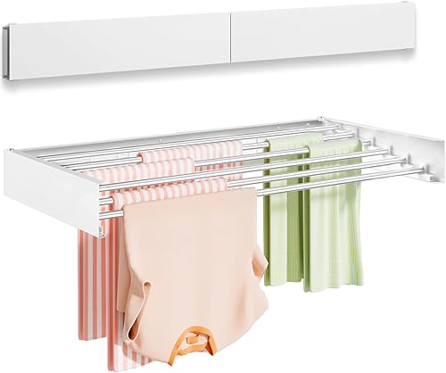 Miniatura 7 de Clothes Drying Rack Wall Mounted, 31" Drying Rack Clothing Retractable, Laundry Drying Rack Space Saving, Collapsible Drying Racks for Laundry