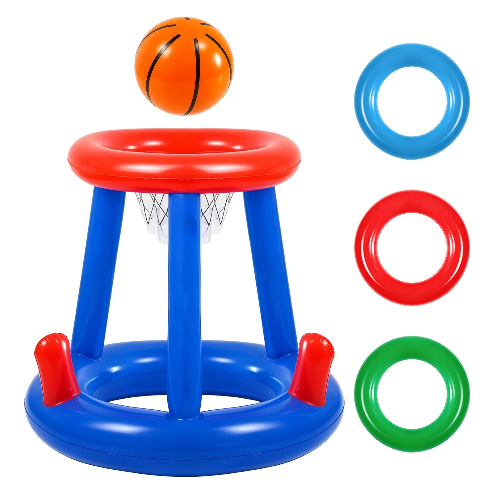 YIERM Inflatable Pool Basketball Hoop Swimming Pool Games with 3 Rings 1 Ball Red Blue Floating Hoop Toys Water Basketball Fun Water Activities for Beach Party Recreation