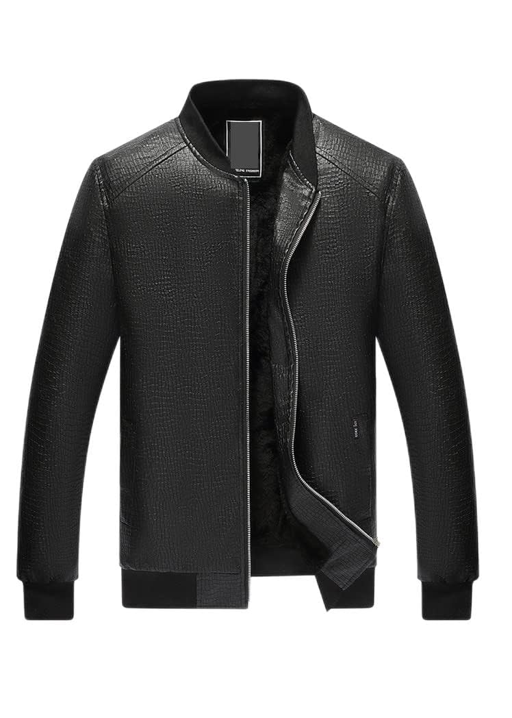 WESBR motorcycle jacket Mens Faux Leather Jacket Classic Stand Collar Bomber Jacket With Full Zip Faux Crocodile Print Vintage Long Sleeve Business Cycling gear