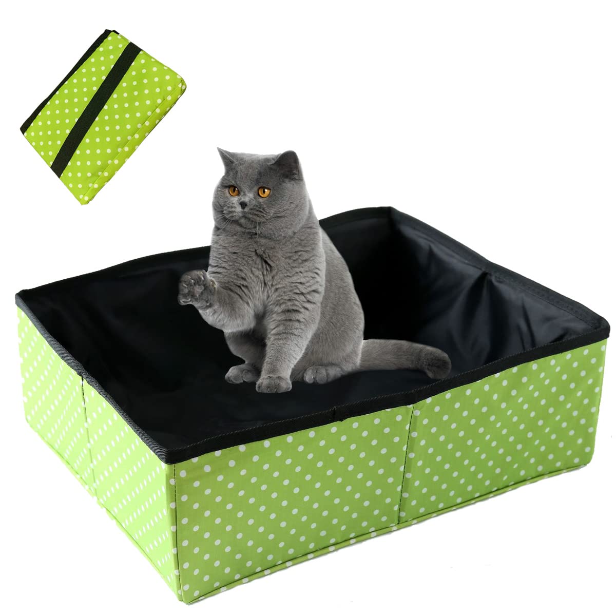 Caja de Arena para Gatos Plegable de Viaje, Portátil Caja de Arena para Gatos, Resistente al Agua, Duradera Parapara Gatitos para el Hogar, al Aire Libre, Camping, Verde, 40 * 30cm