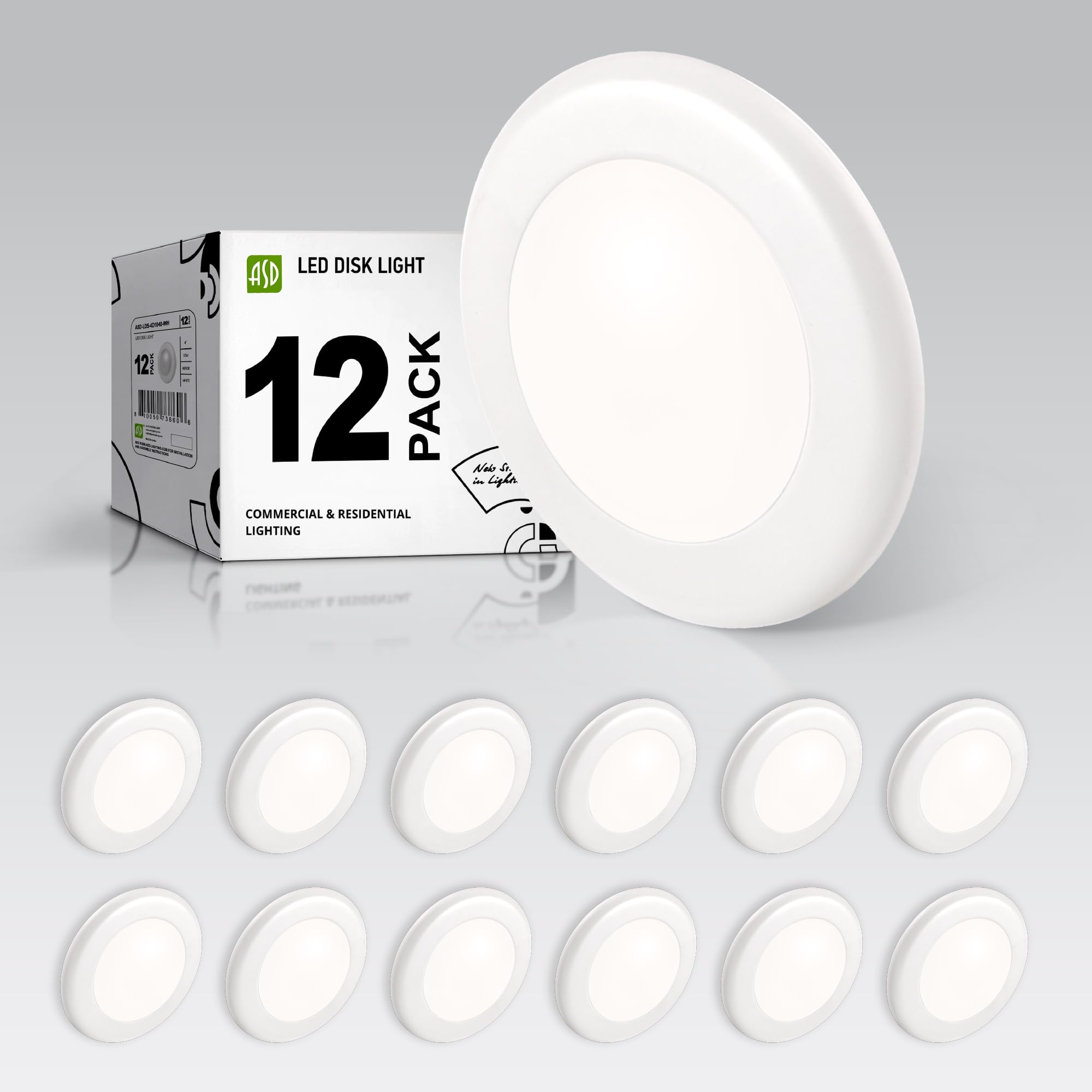 ASD 12 Pack LED Disk Lights 4 Inch, 10W 4000K Cool White 650LM