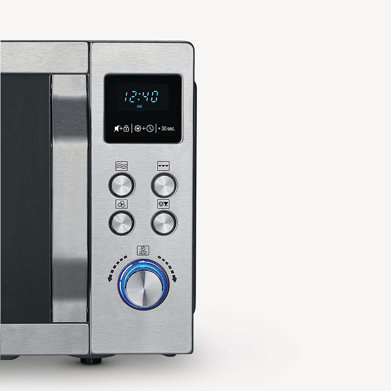 SEVERIN Microonde con griglia e funzione aria calda 3 in 1, forno a microonde per scongelare, cuocere e riscaldare, forno a microonde con piatto girevole, acciaio inox spazzolato/argento, MW 7774