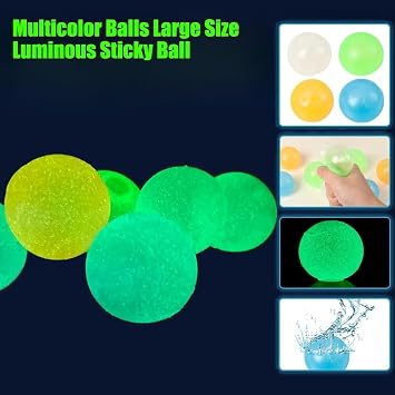 Sticky Balls for Ceiling & Wall, Glow in The Dark, Stress Balls for Adults (10-Pack)