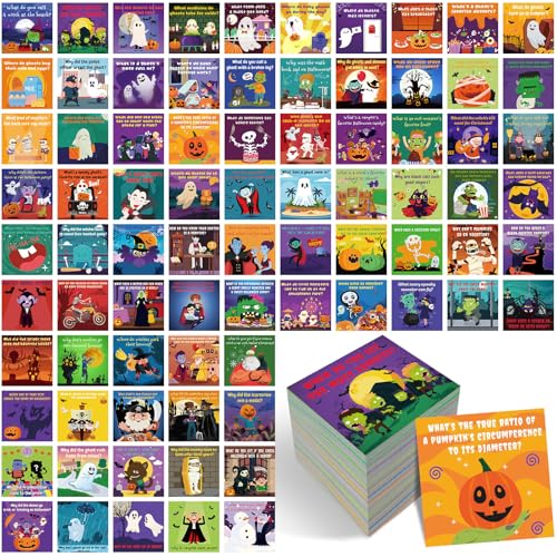 TecUnite 80 Pcs Halloween Joke Cards Halloween Riddles Halloween Lunchbox