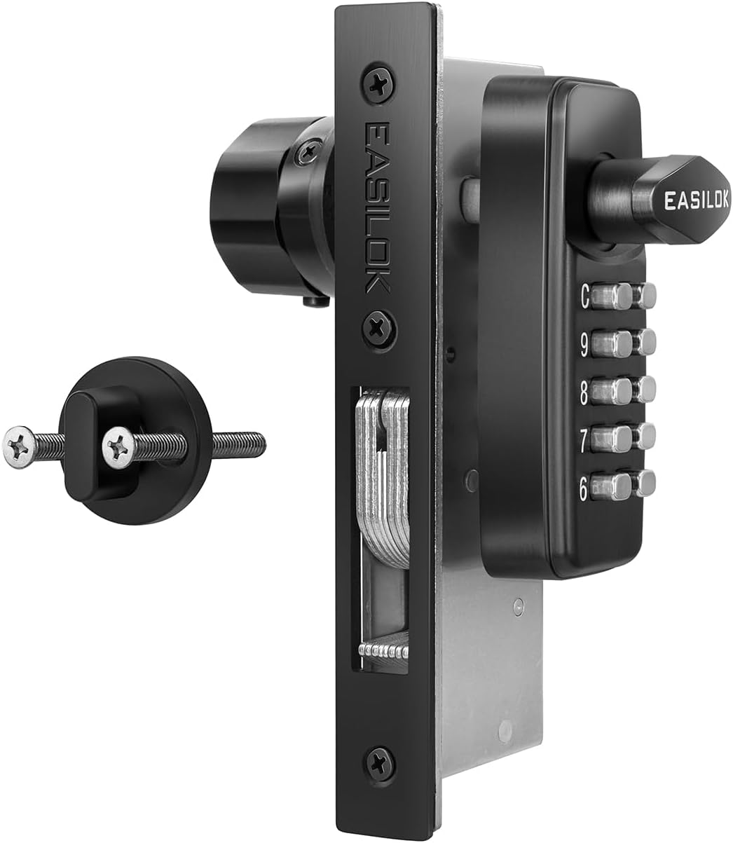 100% Keyless keypad Storefront Door Lock Replace Adams Rite Commercial Mortise 100%,no Drilling Needed,Aluminium Door Lock,Swing deadbolt，Glass Door Lock (Black, Hook Bolt 1.1/8")