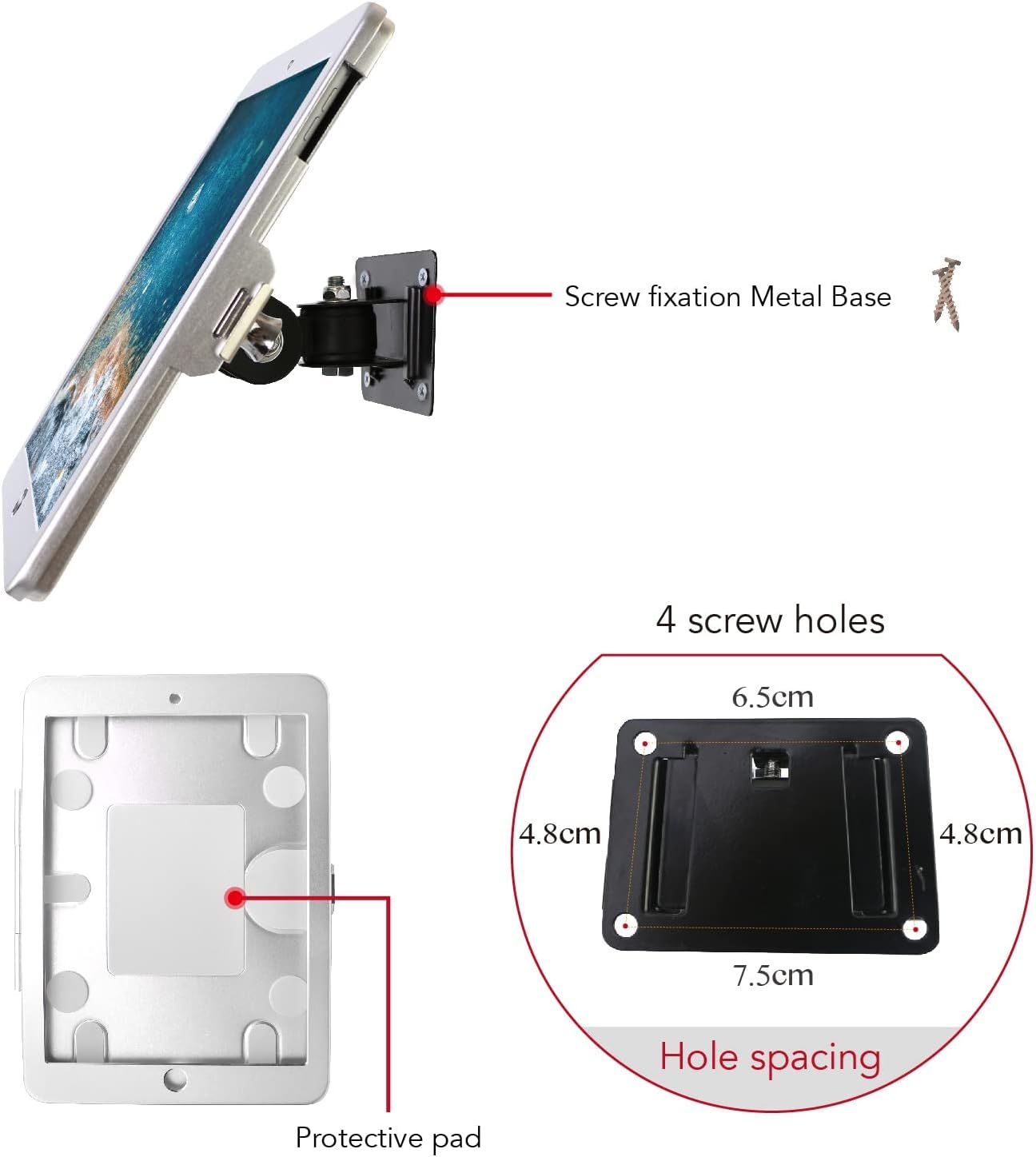 on Wall Mount Bracket for iPad 9.7"(6th,5th,Gen.), 9.7" Air1&2,9.7" Pro,Excluding 9.7"(1th,2th,3th,4th,Gen.),with Lock, Multi Angle,(Silver)