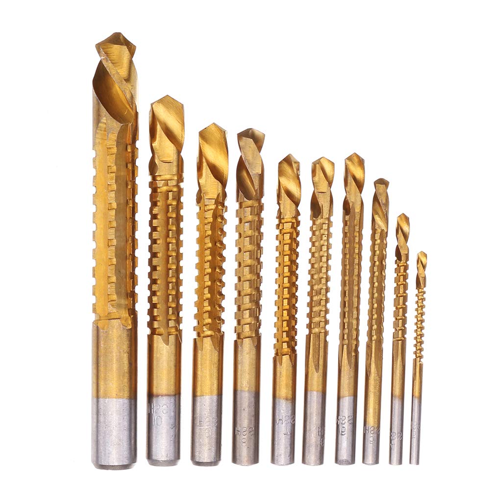 10Pcs 3-13Mm Hss Juego de brocas helicoidales revestidas de titanio Broca de ranura de corte de metal de madera