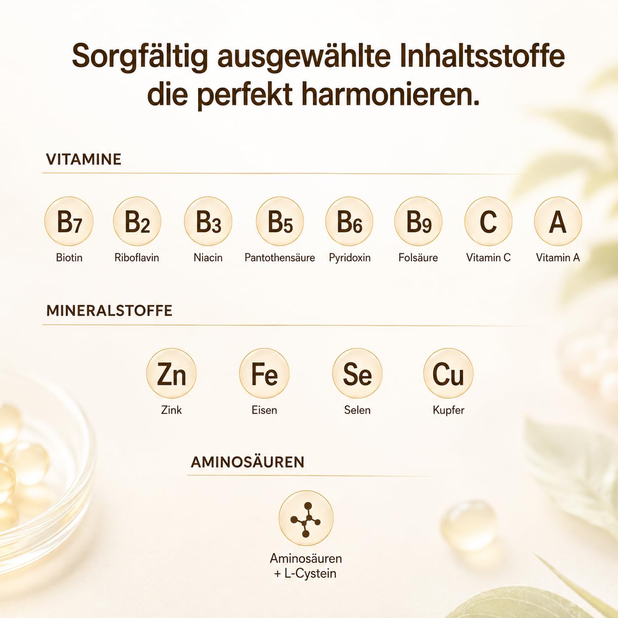 Kapseln für Haare, Haut & Nägel mit Biotin, Selen, Zink & Collagen - Vitamine A, C & B-Komplex - Hochdosierter Nährstoffkomplex mit 14 Wirkstoffen - 60 Stück.