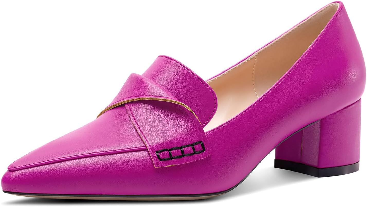 TNYNFBEB Womens Chunky Block Low Heel Pointed Toe Pumps Loafers Shoes Slip-on Prom Wedding Dress Basic Classic 2.0 Inches Heels