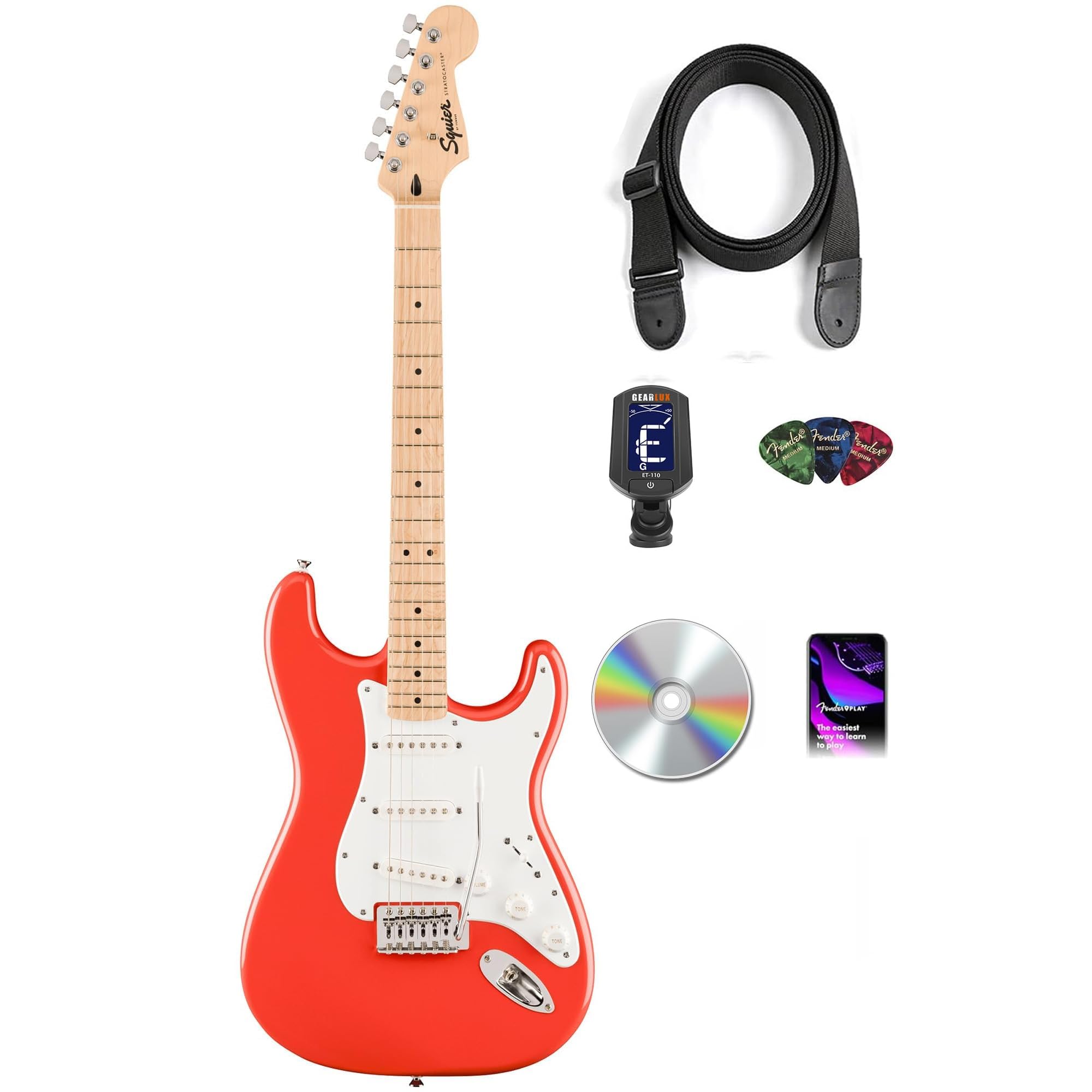Fender Squier Sonic Stratocaster - Fiesta Red Bundle with Tuner, Strap, Picks, and Austin Bazaar Instructional Video