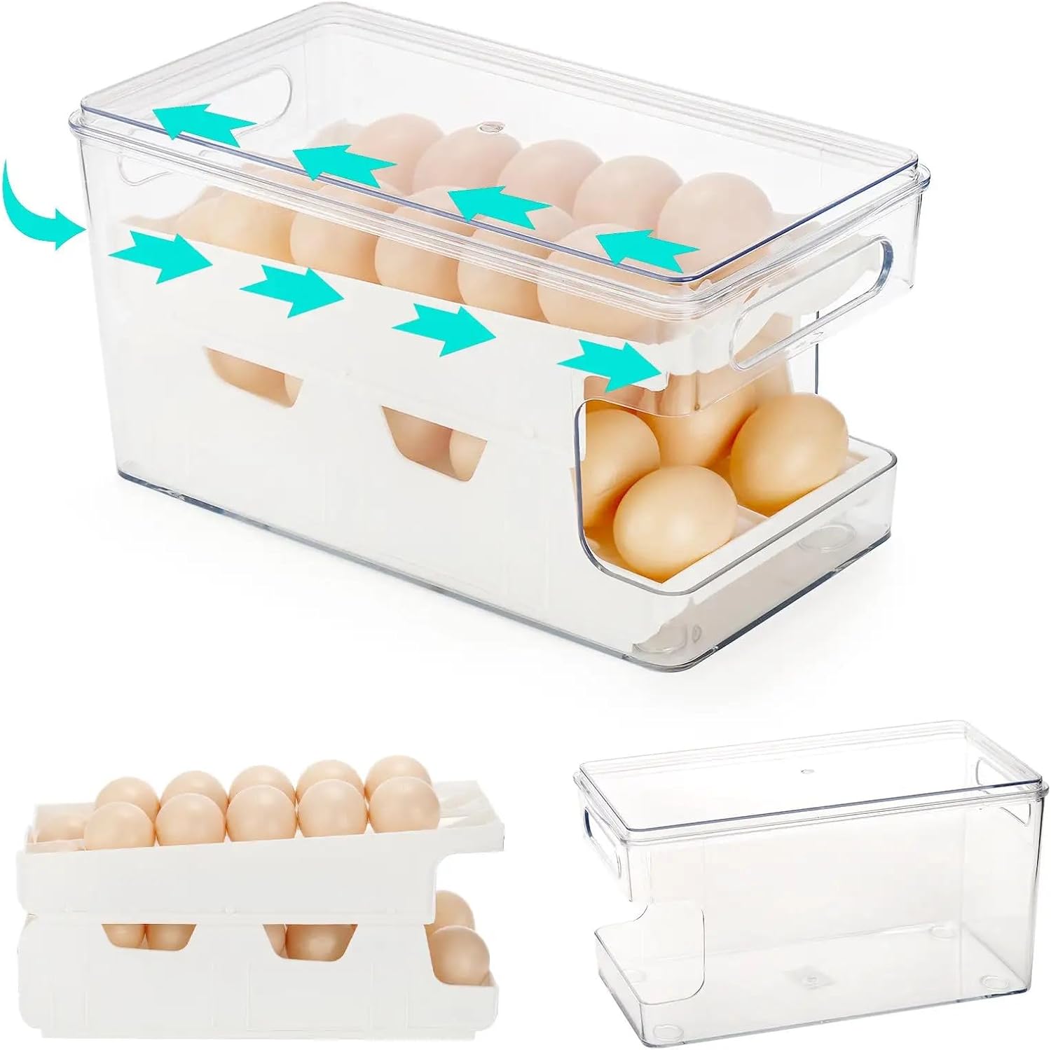 Egg Tray for Fridge Organizer – Refrigerator Automatic Egg Rolling Dispenser Container 2 Tier Egg Holder for Fridge 24 Count Egg Tray for Fridge Organizer – Refrigerator Automatic Egg Rolling Dispenser Container 2 Tier Egg Holder for Fridge 24 Count