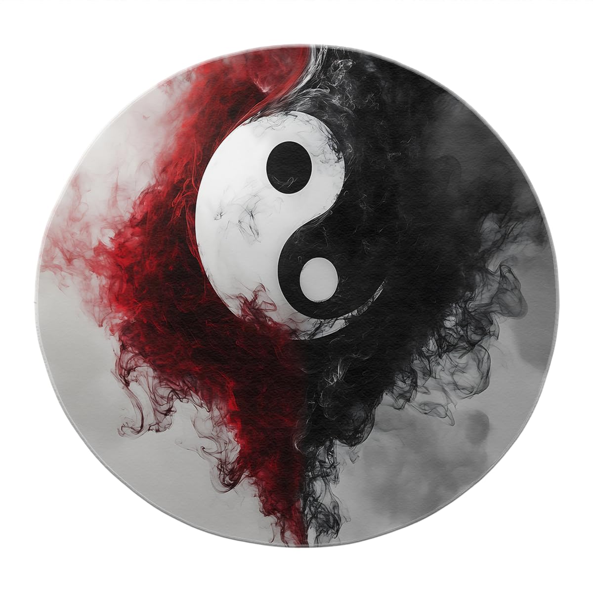 Antypoślizgowy 120 cm Okrągły Dywan Salon Mistyczne Symbole Yin Yang Dywany Miękkie Koło Fantasy Abstrakcyjny Wzór Tai Chi Niskie Włosy Dywan Czarny Czerwony Zmywalny Sypialnia Pokój Dziecięcy