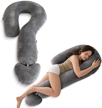 Meiz Question Mark Body Pillow for Adults & Couples, Full Body Support for Side Sleepers, Back & Pregnancy, with Detachable Heart Cushion, Soft Velvet Cover, Classical Grey