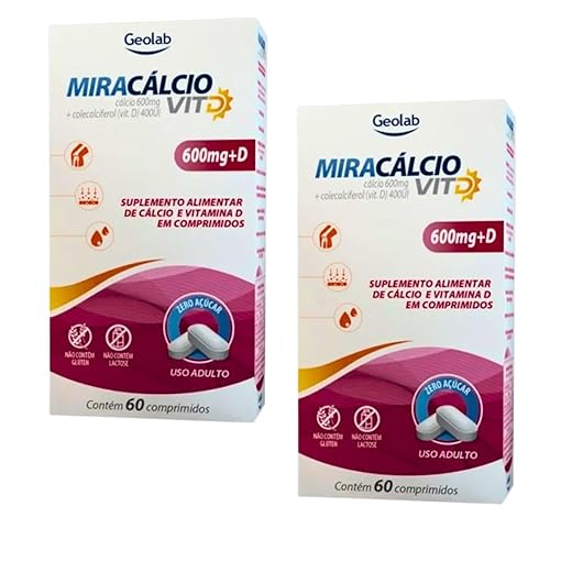 Kit Miracalcio Cálcio 600MG + Vitamina D 400UI 60CP 2 Caixas